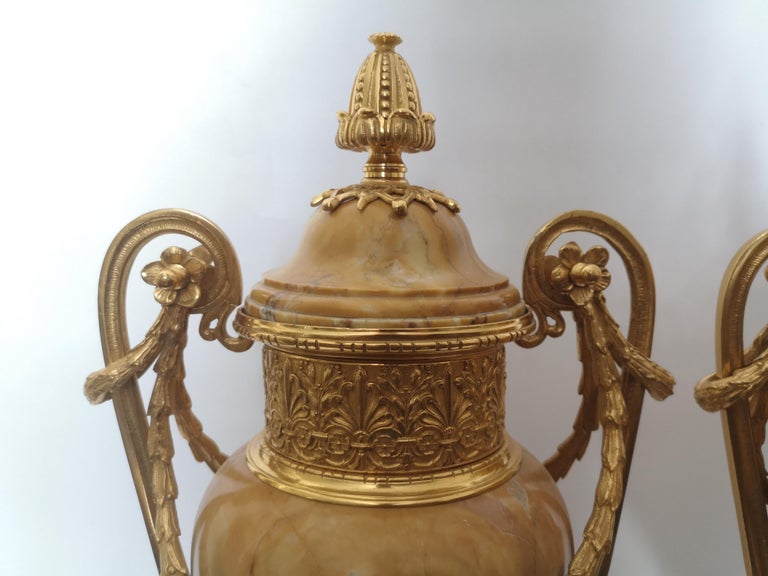 Ormolu Pair of 19th Century Siena Marble and Gilt Bronze Cassolettes For Sale