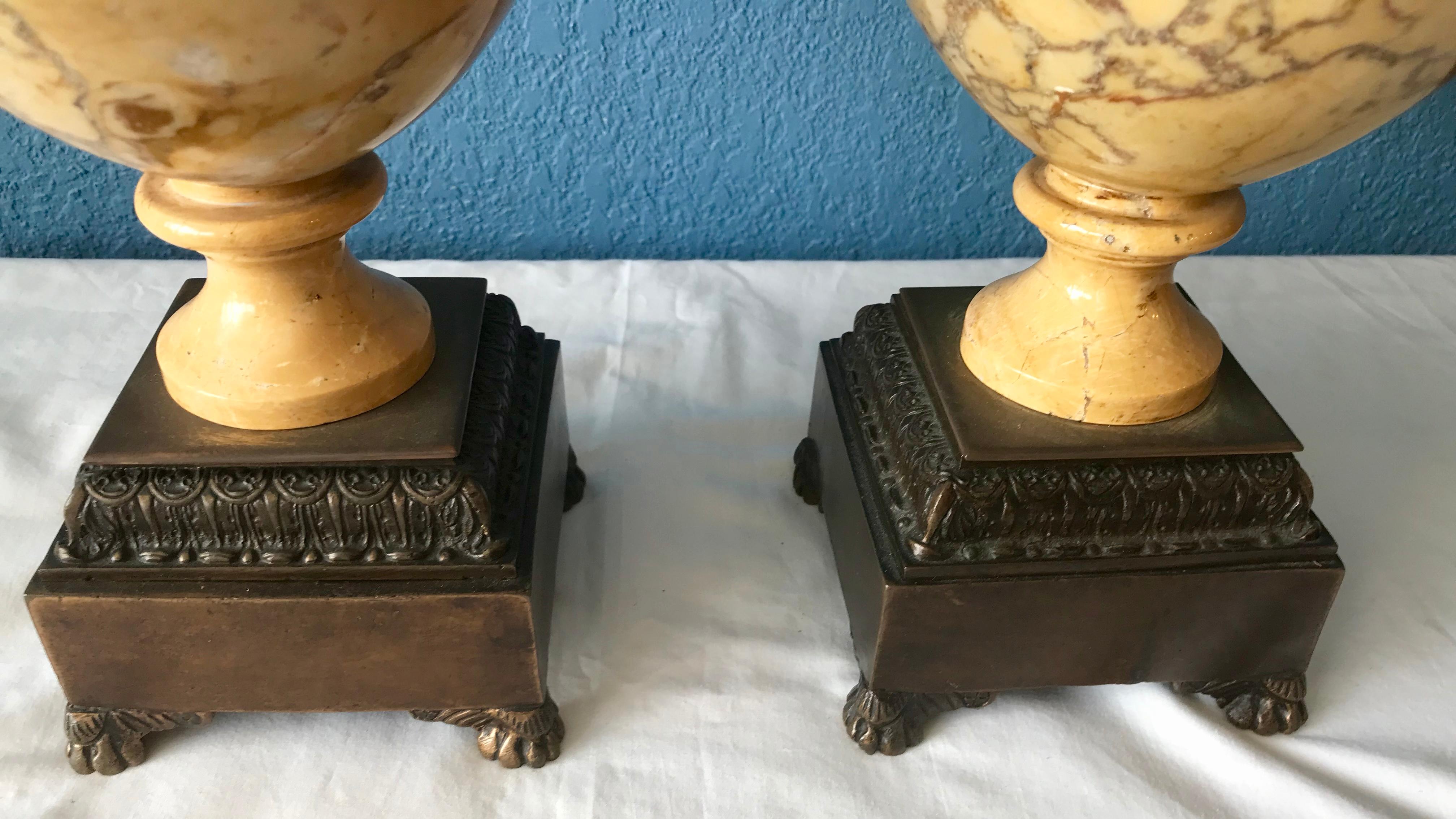 Pair of 19th Century Sienna Marble and Bronze Urns For Sale 8