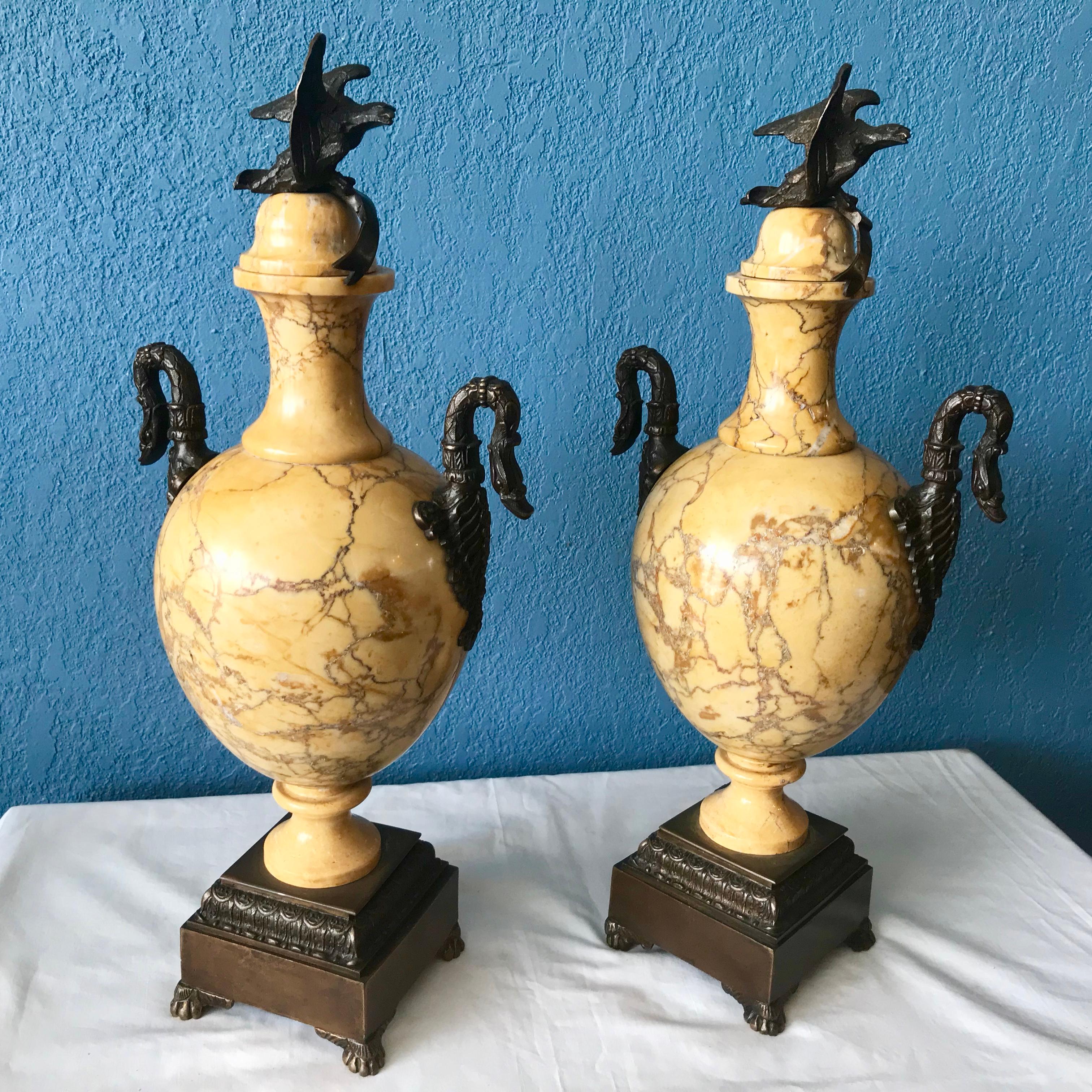 Pair of 19th Century Sienna Marble and Bronze Urns For Sale 10