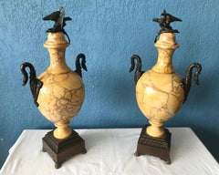 Pair of 19th Century Sienna Marble and Bronze Urns
