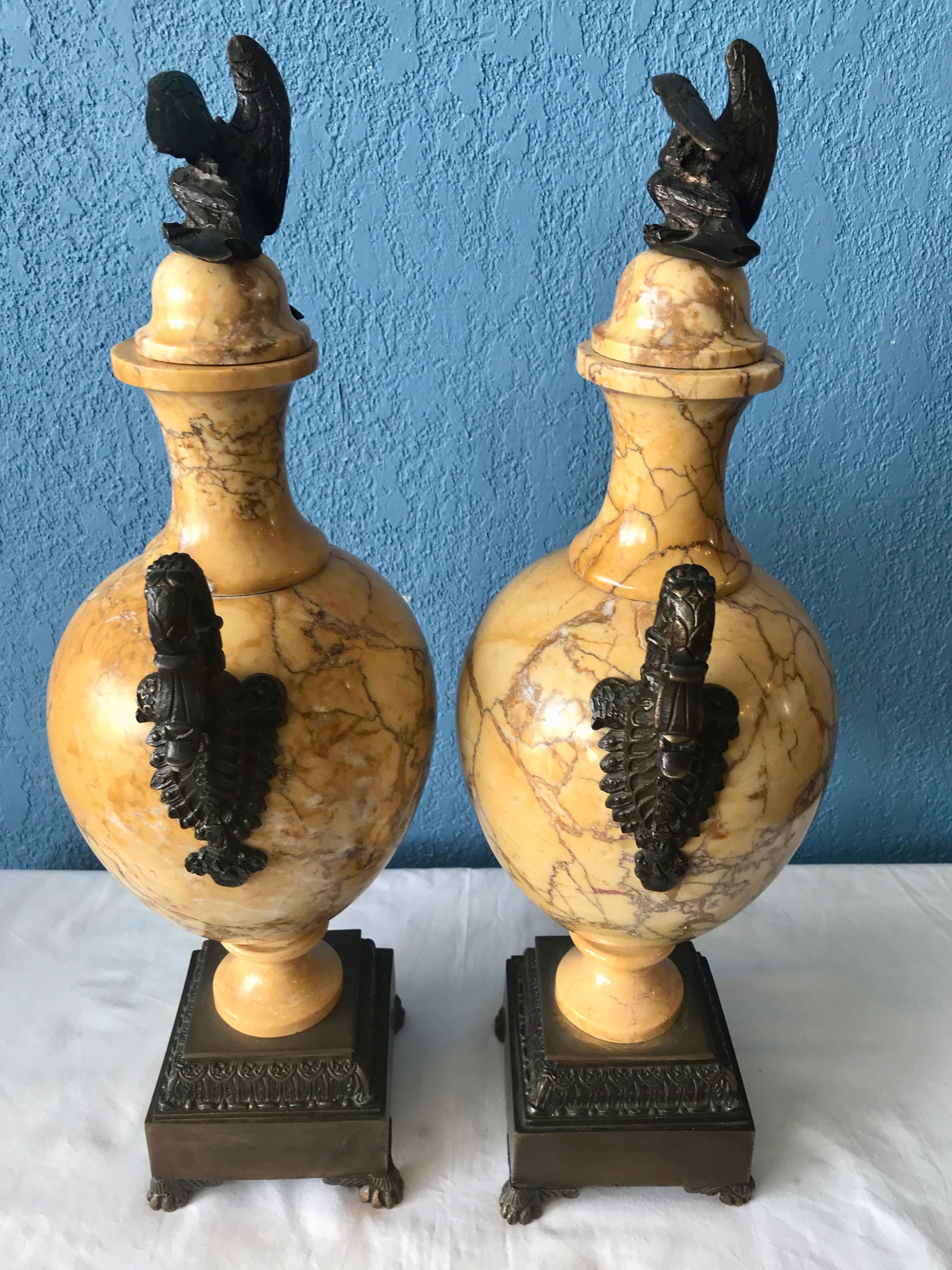 Pair of 19th Century Sienna Marble and Bronze Urns For Sale 5