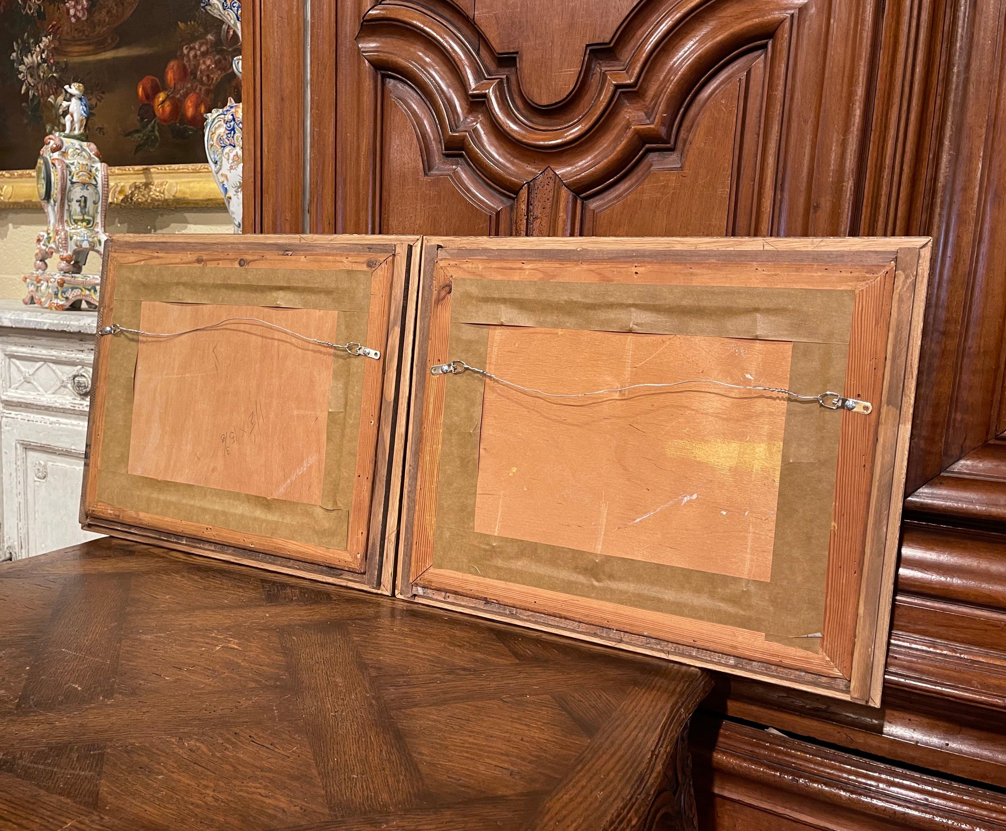 Pair of 19th Century Signed Pastoral Paintings on Board in Oak and Gilt Frames For Sale 7