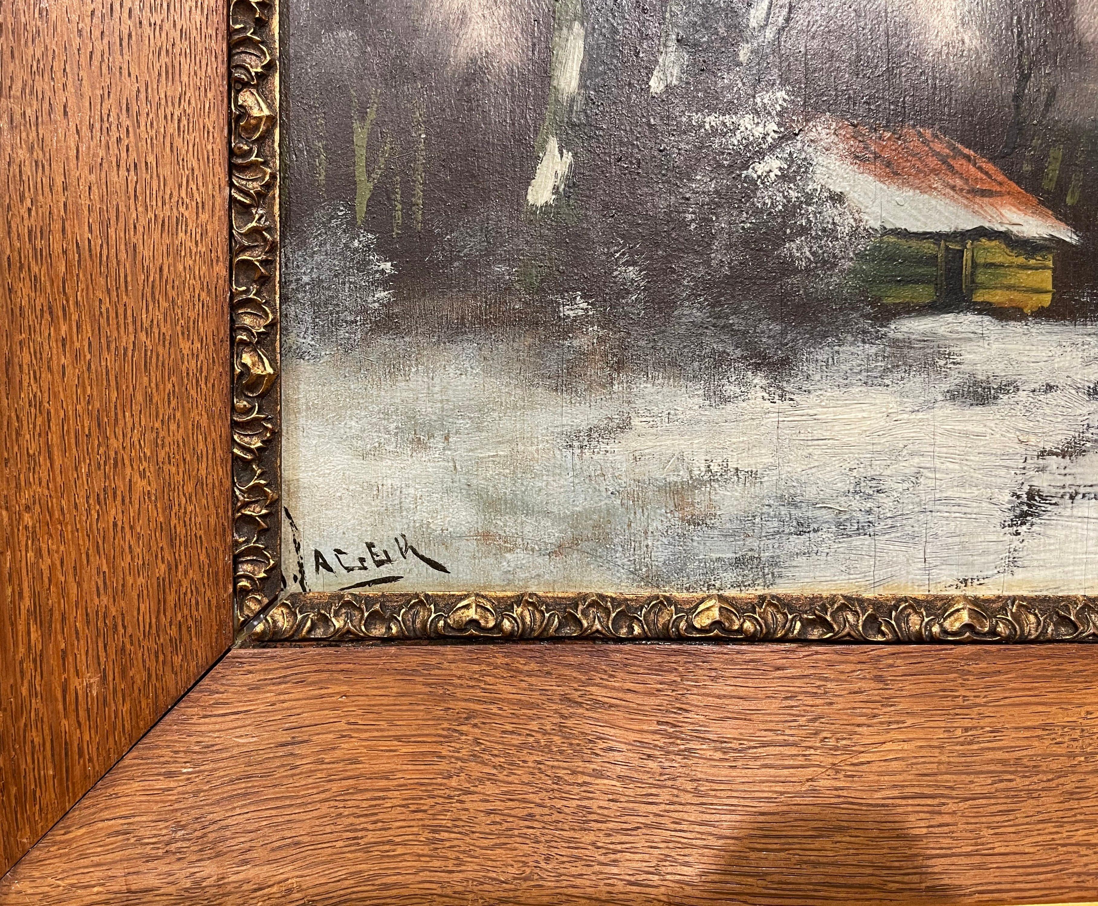 Pair of 19th Century Signed Pastoral Paintings on Board in Oak and Gilt Frames In Excellent Condition For Sale In Dallas, TX