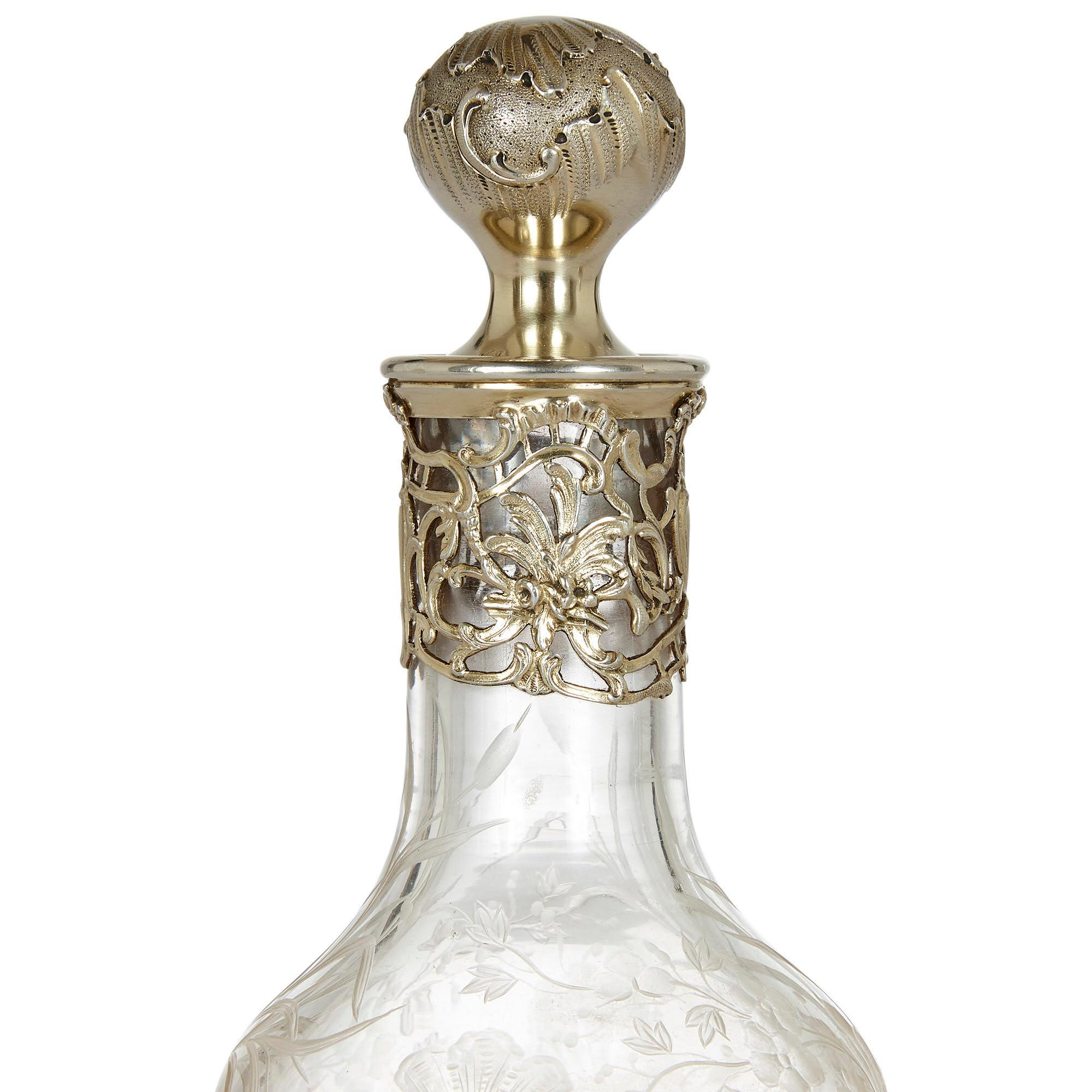 Paire de carafes à décanter en argent et cristal du 19ème siècle Bon état - En vente à London, GB