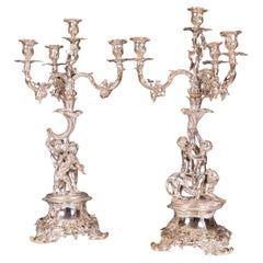 Antique Pair Of 19th Century Silver Candelabra B Hunt & Roskill Late Storr & Mortimer