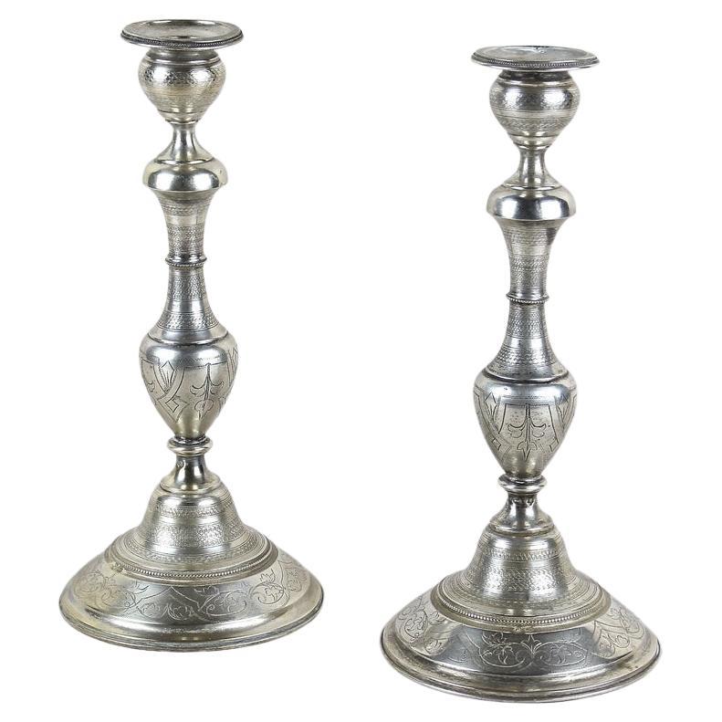 Pair Of 19th Century Silver Candlesticks - "Diana Head" Hallmark , AT ca 1870 For Sale
