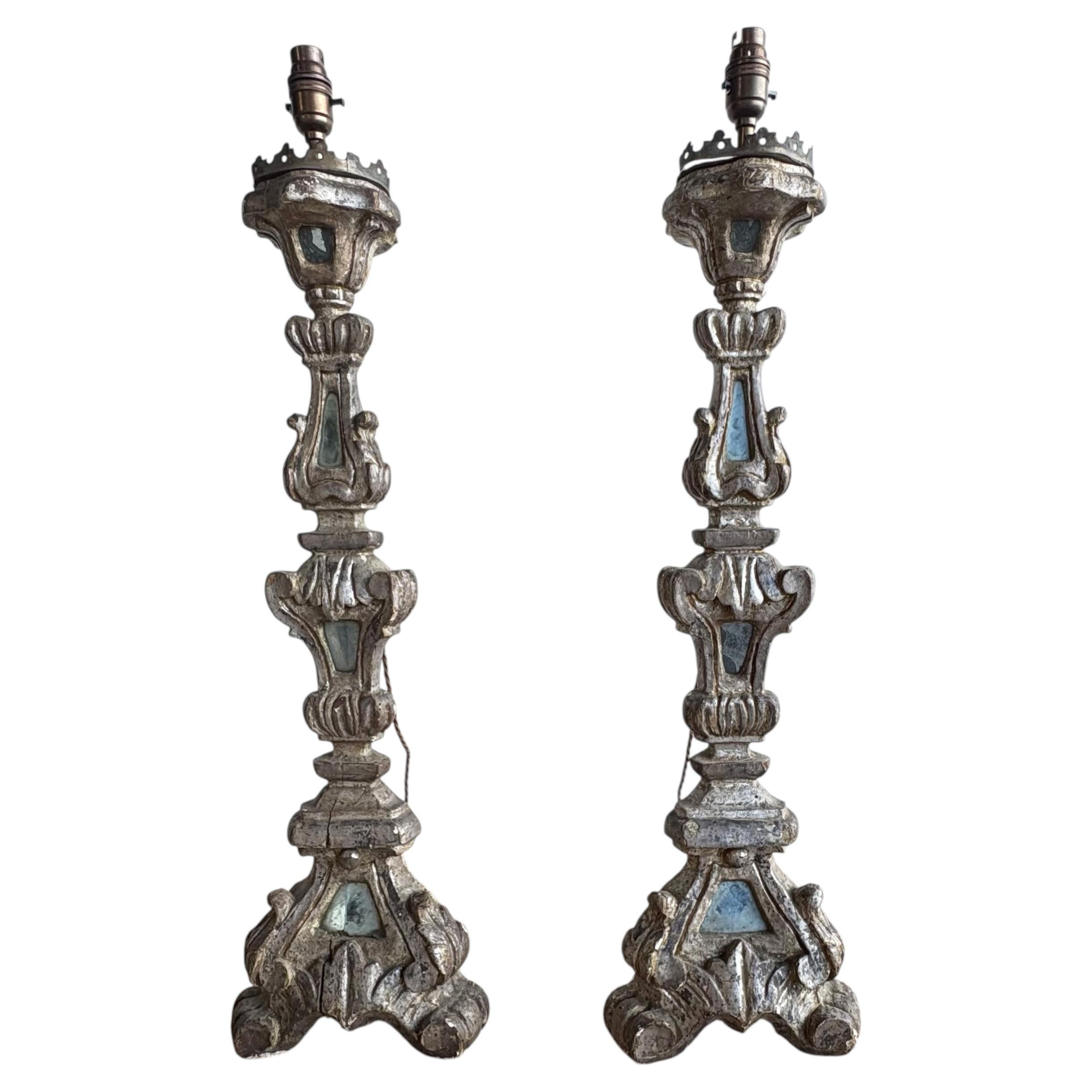 Pair of 19th Century Silver Gilt Candlesticks Converted into Lamps