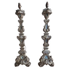 Pair of 19th Century Silver Gilt Candlesticks Converted into Lamps