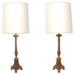 Pair of 19th Century Silver Gilt Wood Pricket Lamps Pair of 19th Century Silver Gilt Wood Pricket Lamps