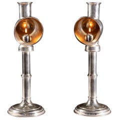 Antique Pair of 19th Century Silver Plated Student Lamps
