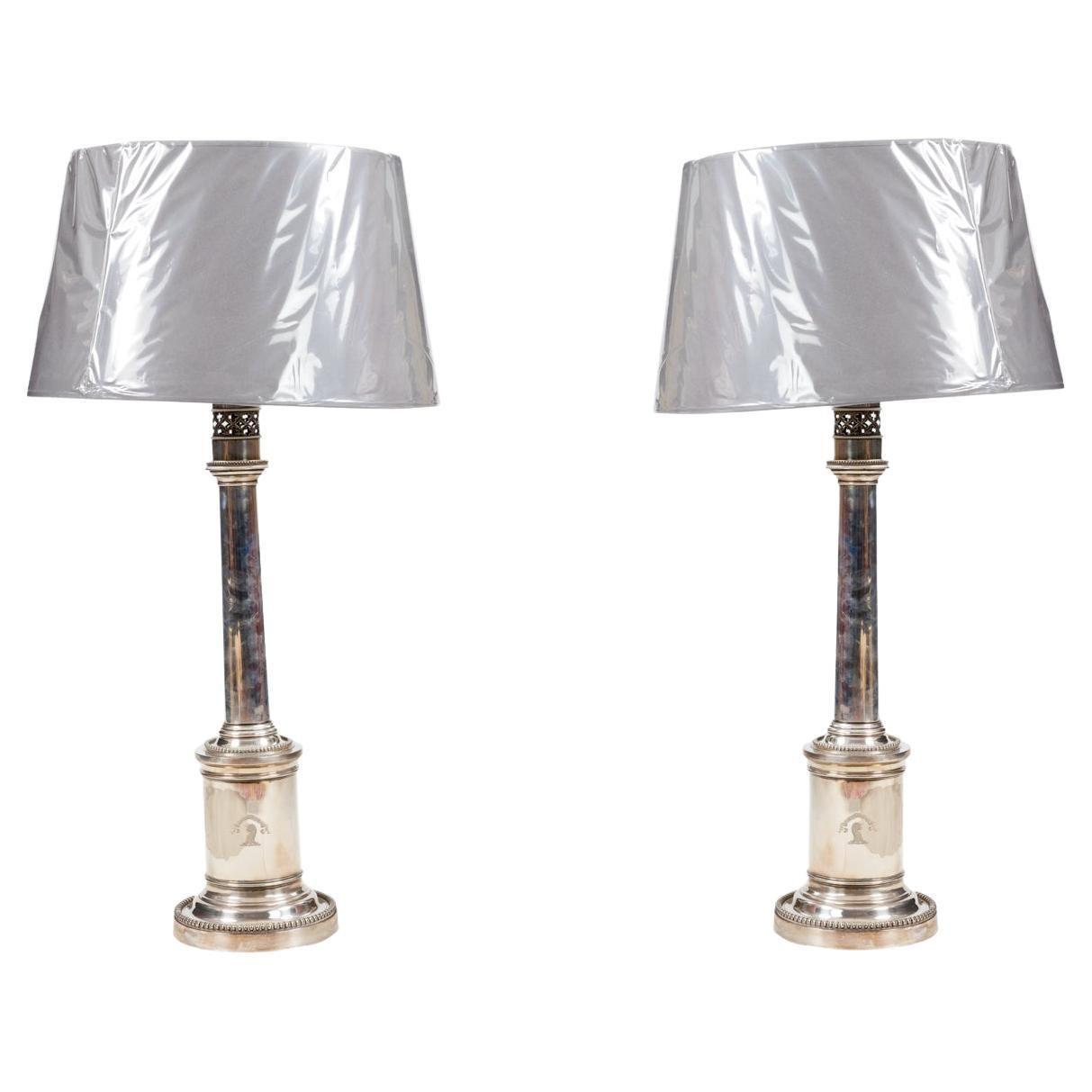 Pair of 19th Century Silver-Plated Table Lamps