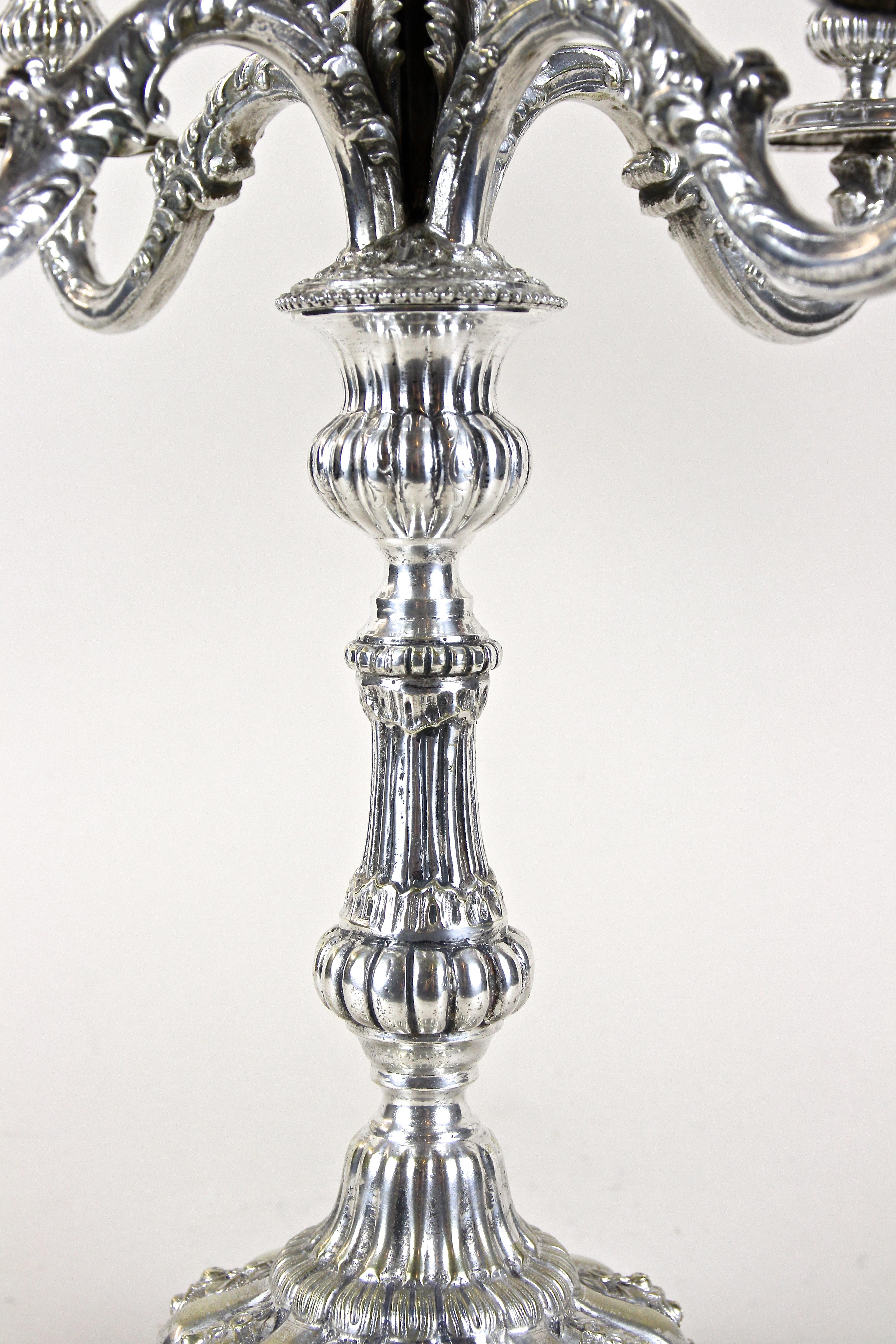 Pair of 19th Century Silvered Candelabras 5-Armed, Austria, circa 1860 For Sale 5