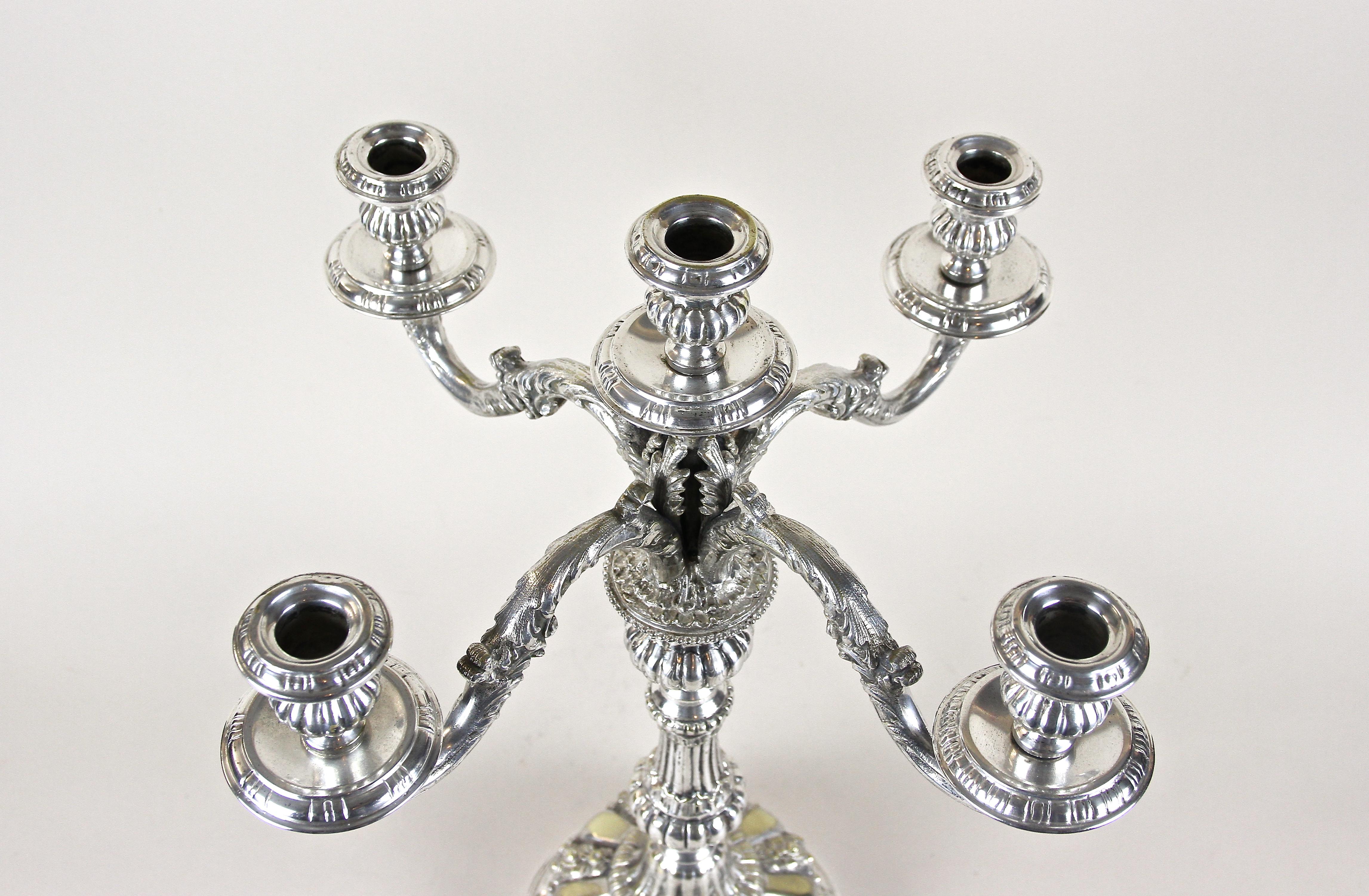 Pair of 19th Century Silvered Candelabras 5-Armed, Austria, circa 1860 6