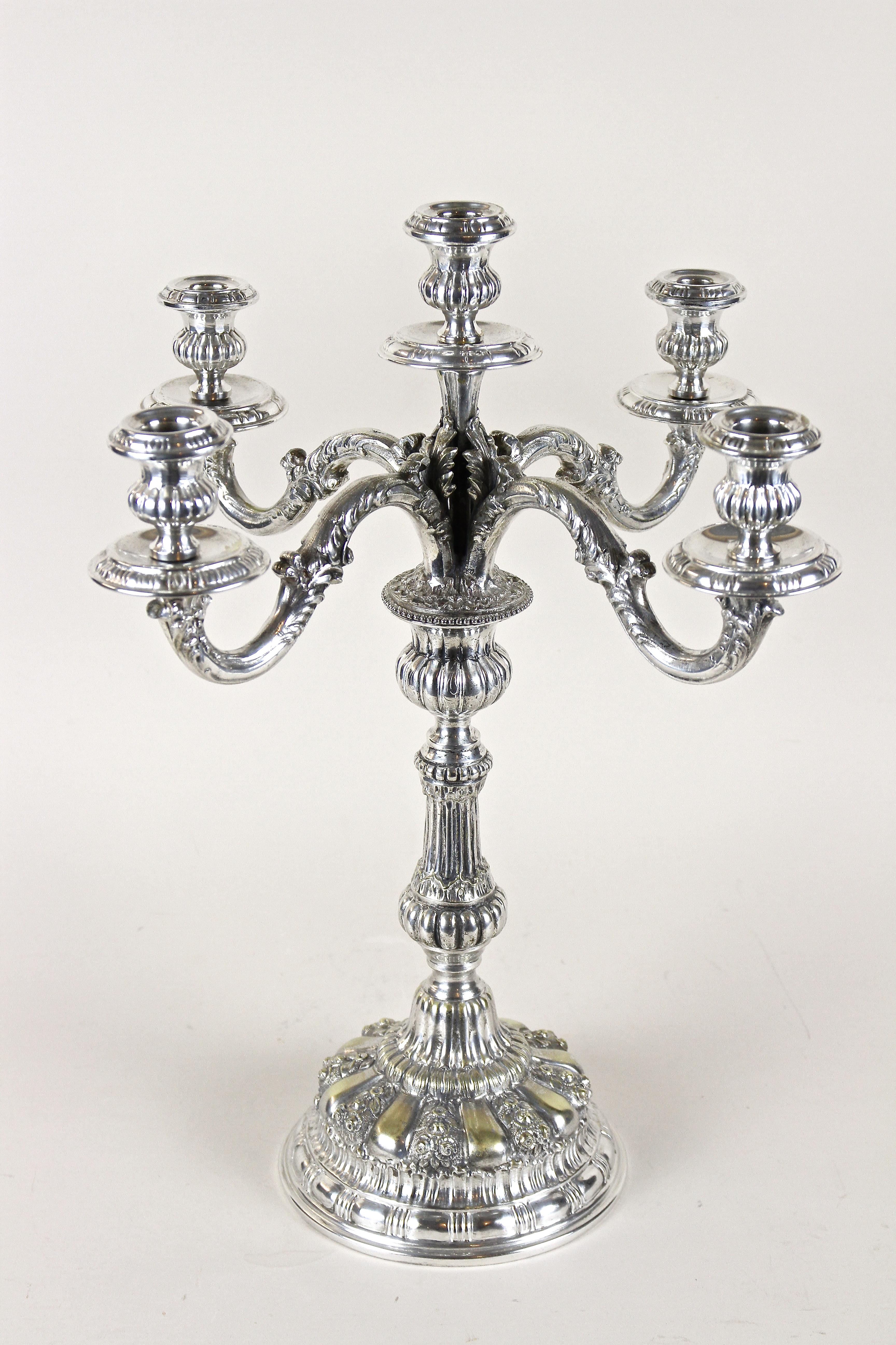 Pair of 19th Century Silvered Candelabras 5-Armed, Austria, circa 1860 For Sale 8