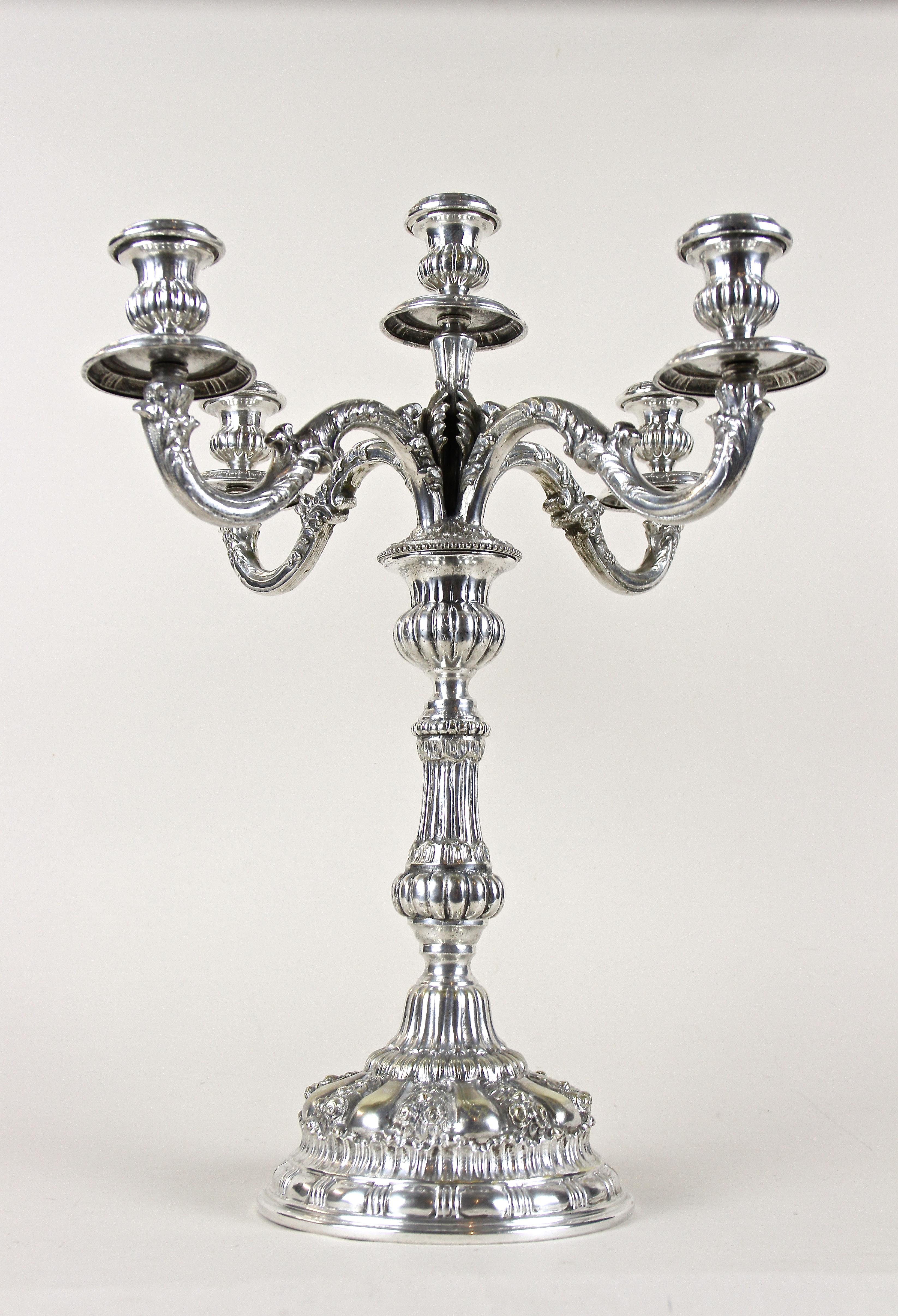 Pair of 19th Century Silvered Candelabras 5-Armed, Austria, circa 1860 For Sale 10