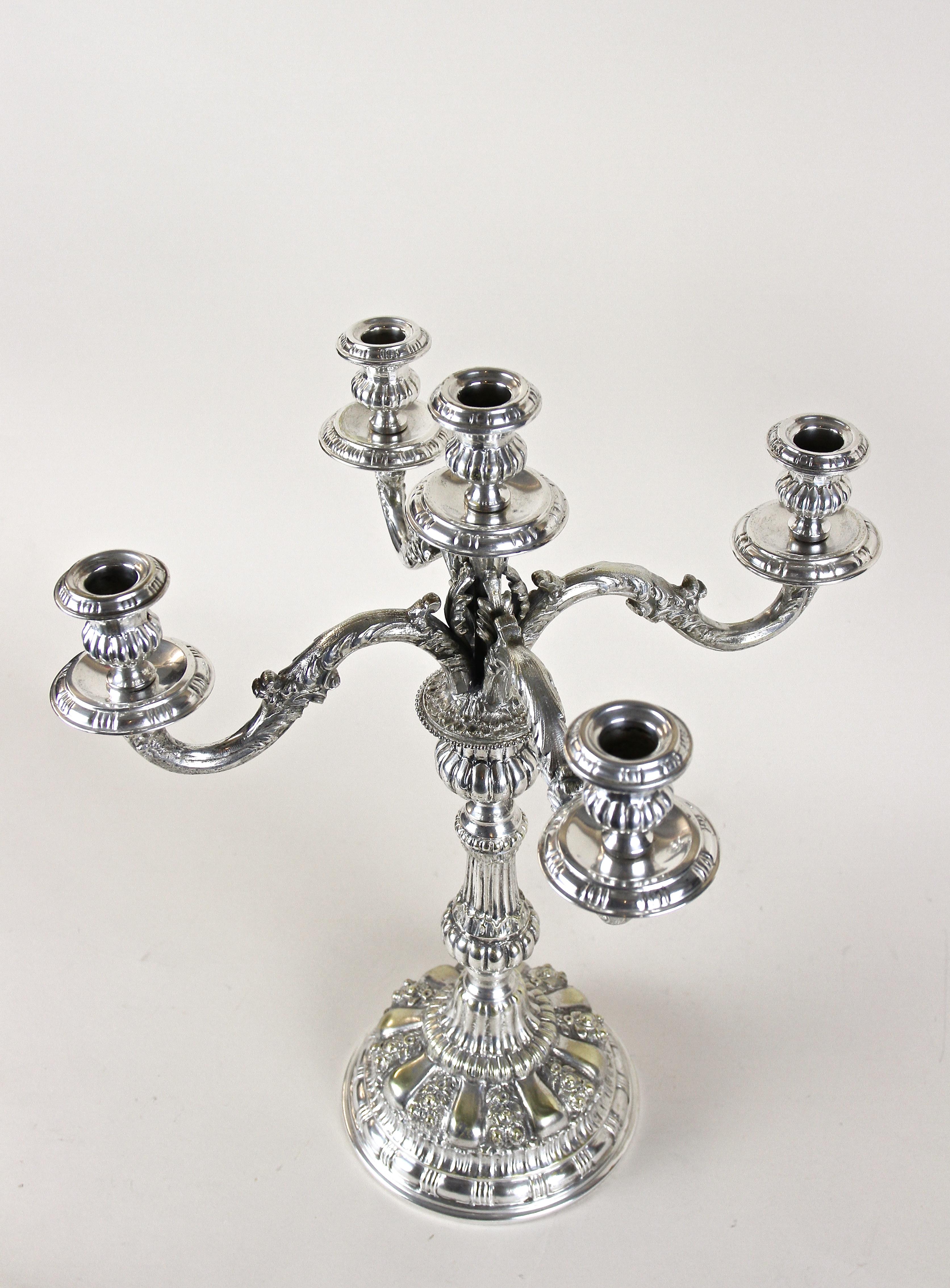 Pair of 19th Century Silvered Candelabras 5-Armed, Austria, circa 1860 For Sale 11