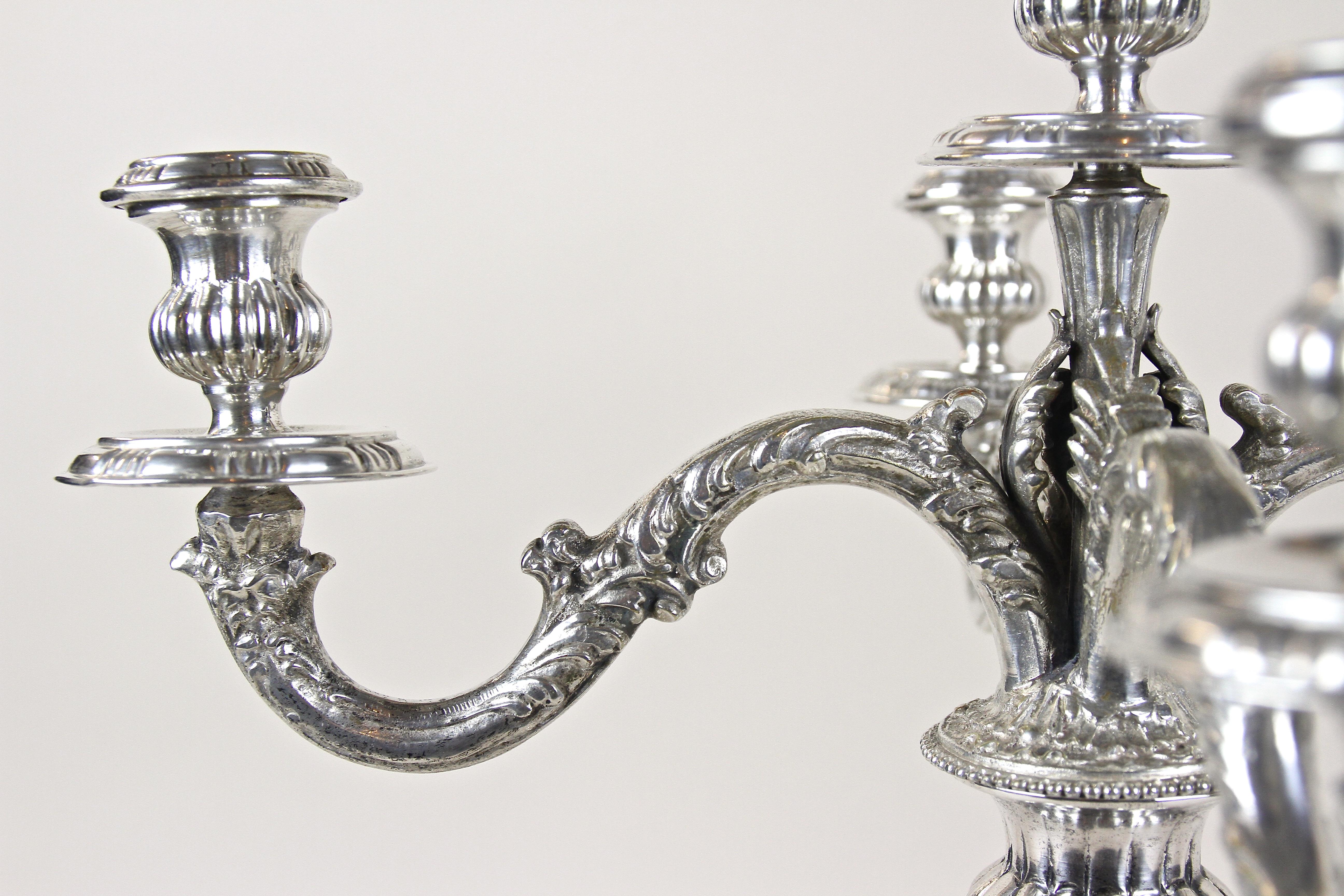 Pair of 19th Century Silvered Candelabras 5-Armed, Austria, circa 1860 For Sale 12