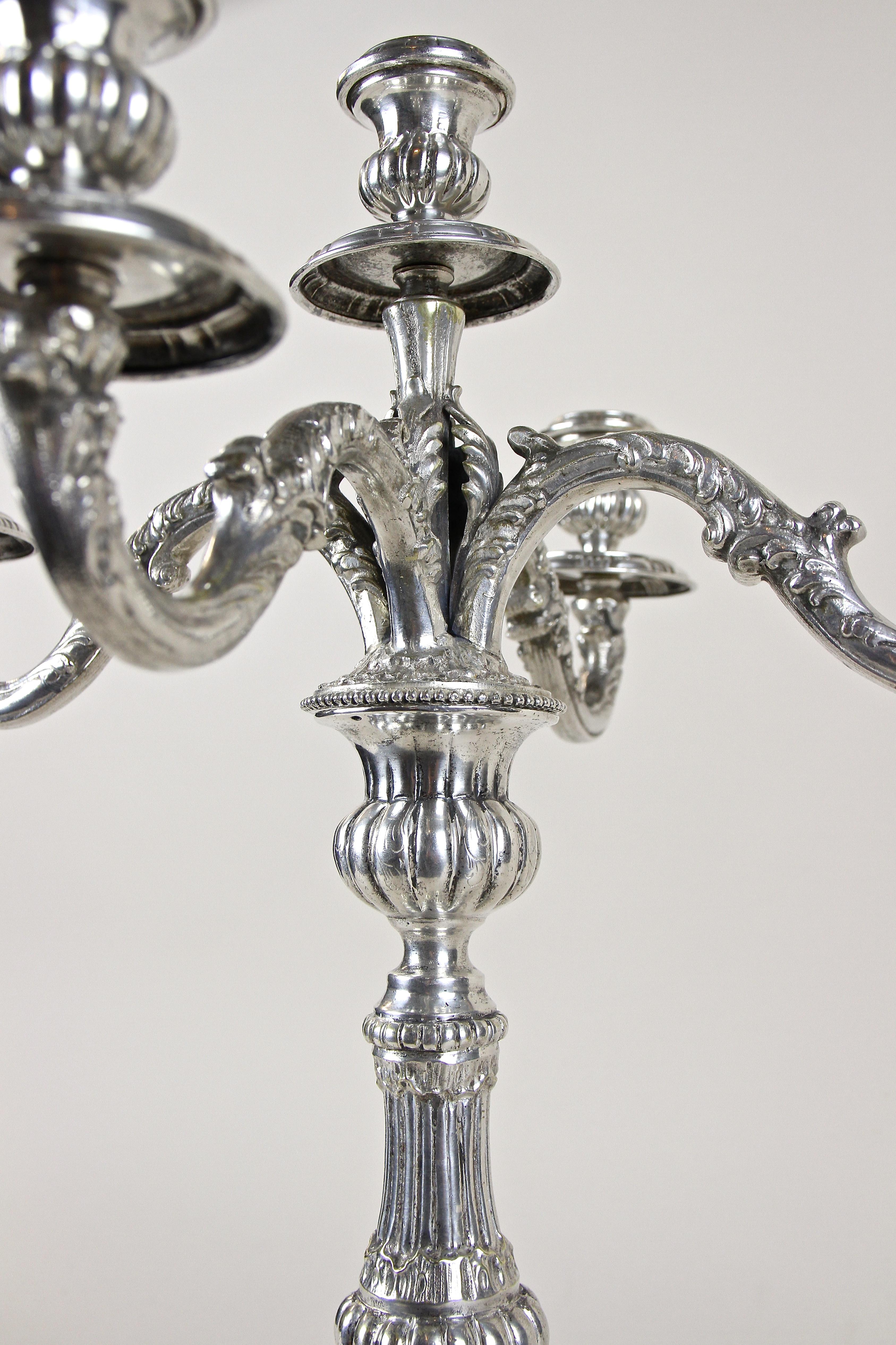 Pair of 19th Century Silvered Candelabras 5-Armed, Austria, circa 1860 For Sale 14