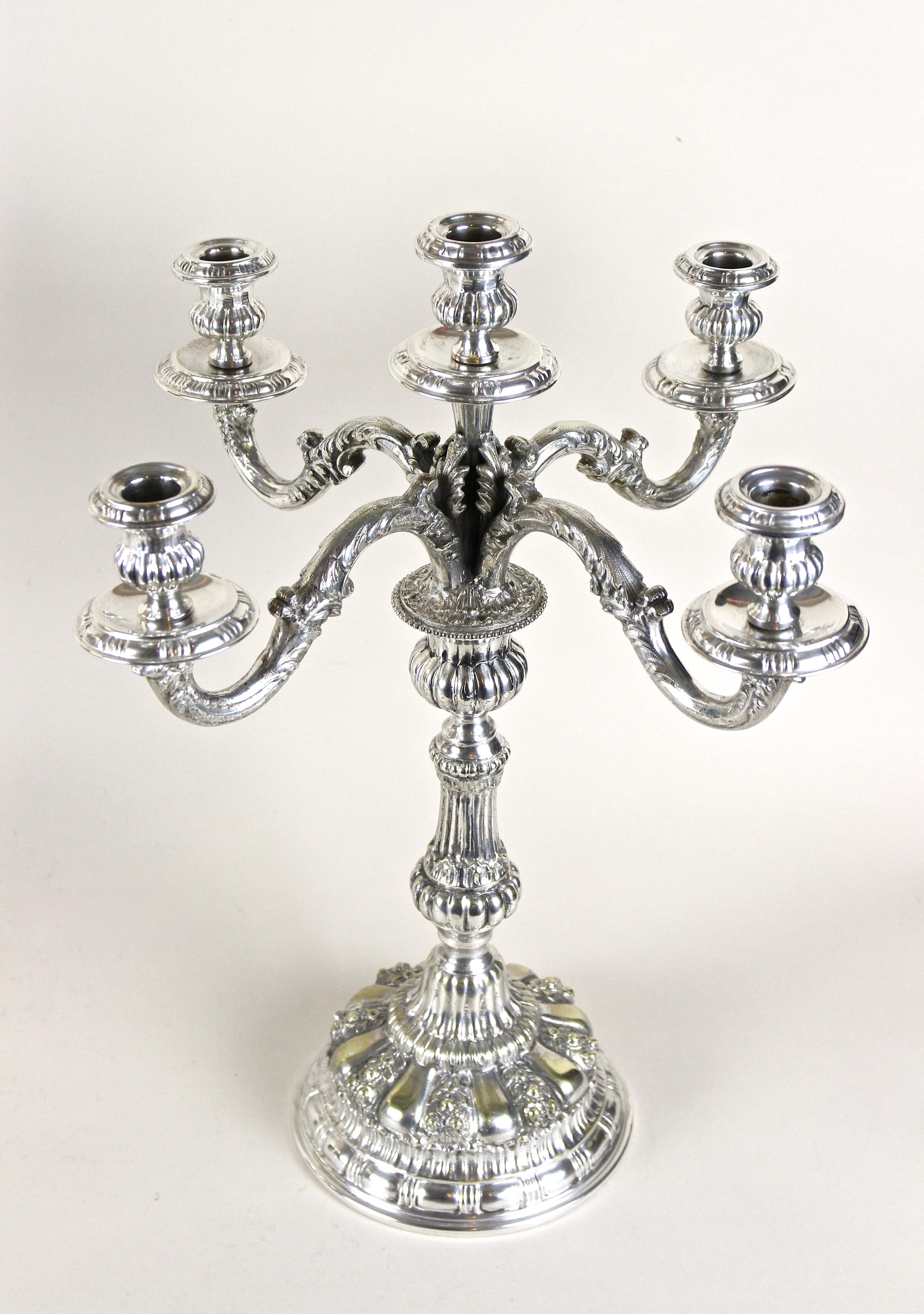 Pair of 19th Century Silvered Candelabras 5-Armed, Austria, circa 1860 In Good Condition In Lichtenberg, AT