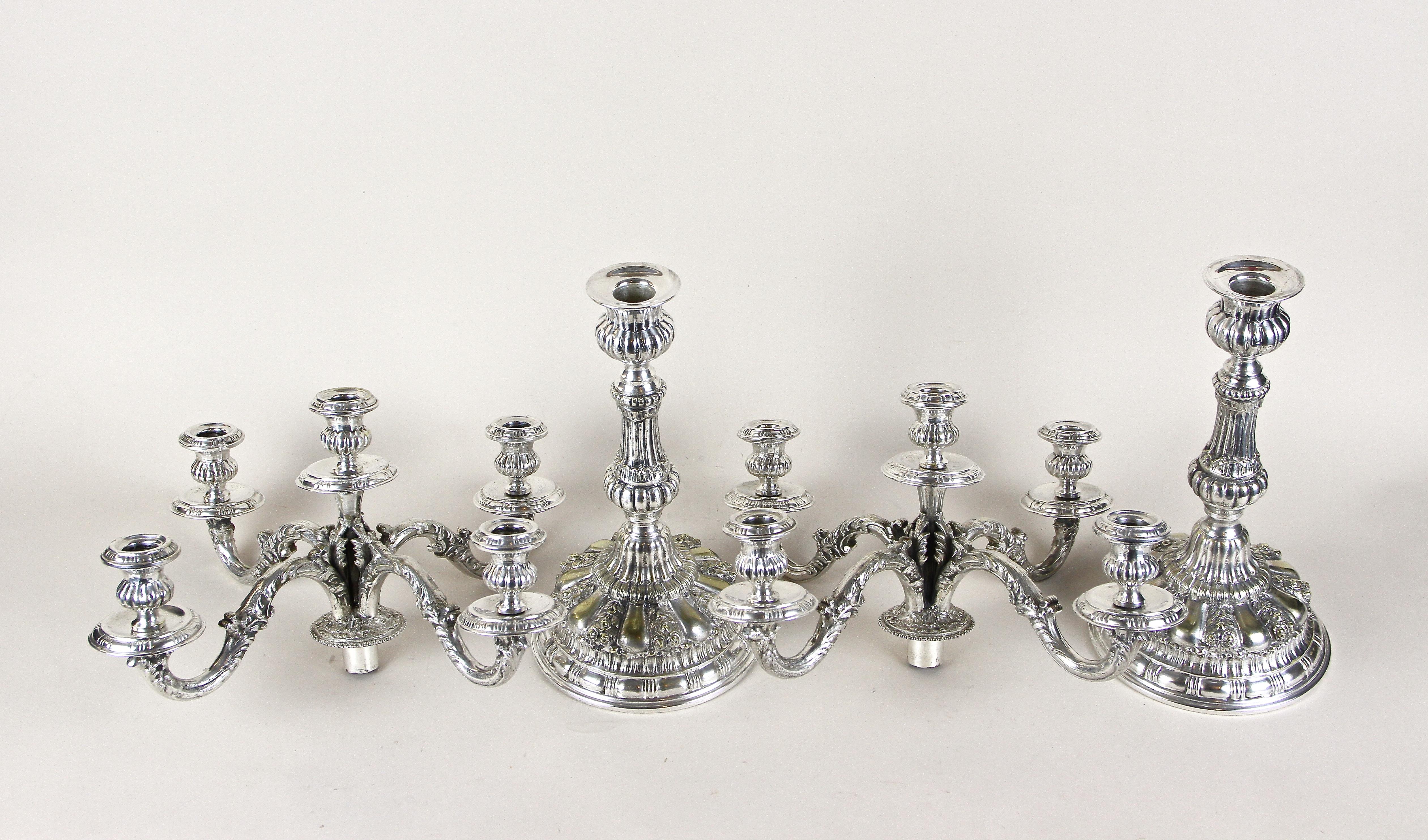 Brass Pair of 19th Century Silvered Candelabras 5-Armed, Austria, circa 1860 For Sale