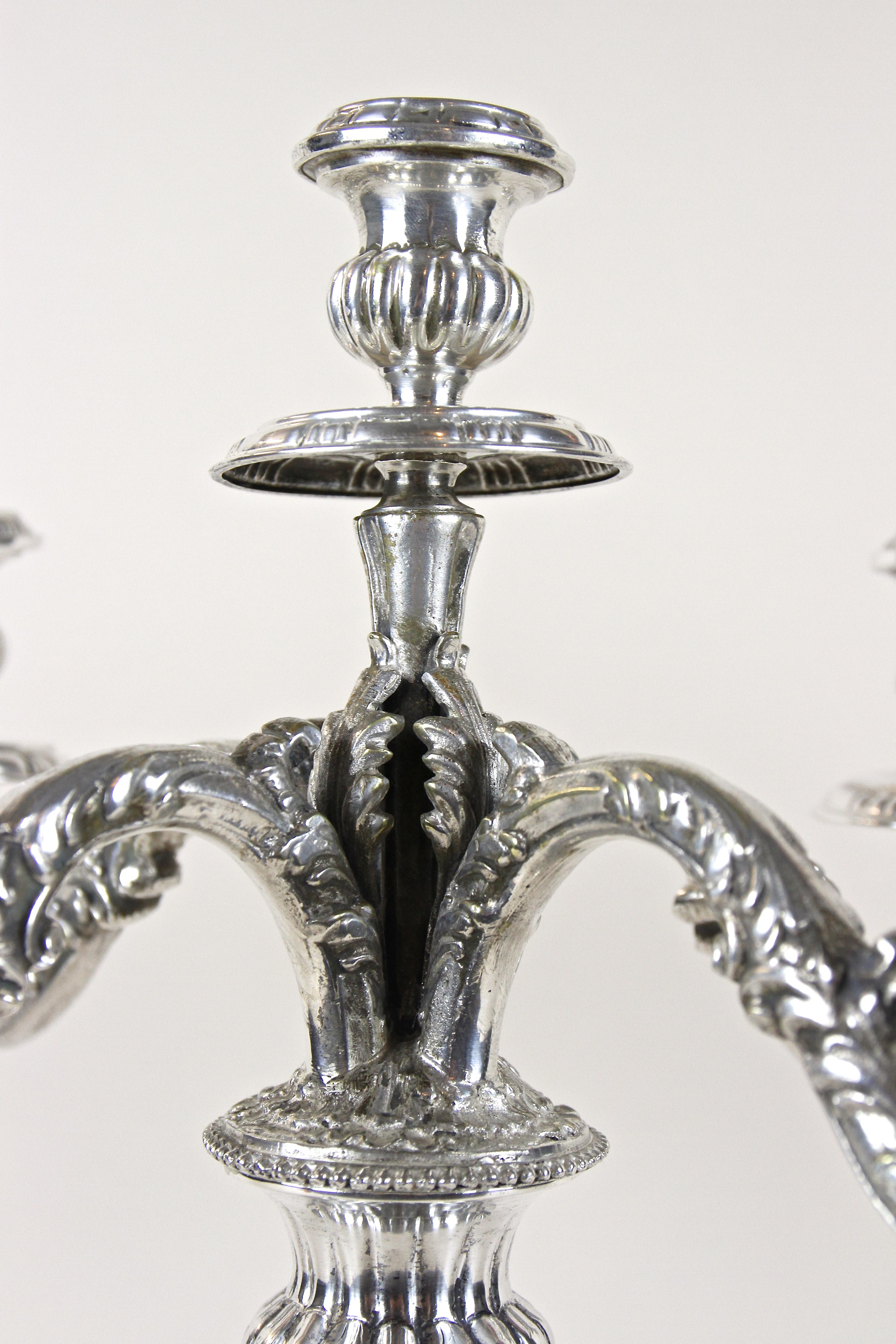 Pair of 19th Century Silvered Candelabras 5-Armed, Austria, circa 1860 4