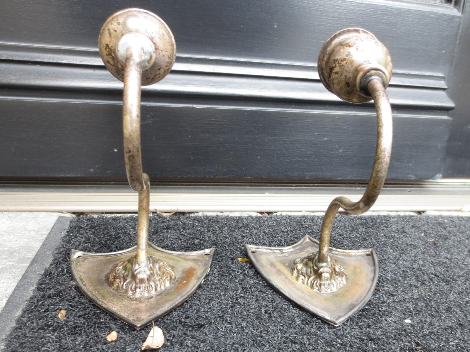 Pair of 19th Century Silvered One-Arm Sconces with Lions Heads 2