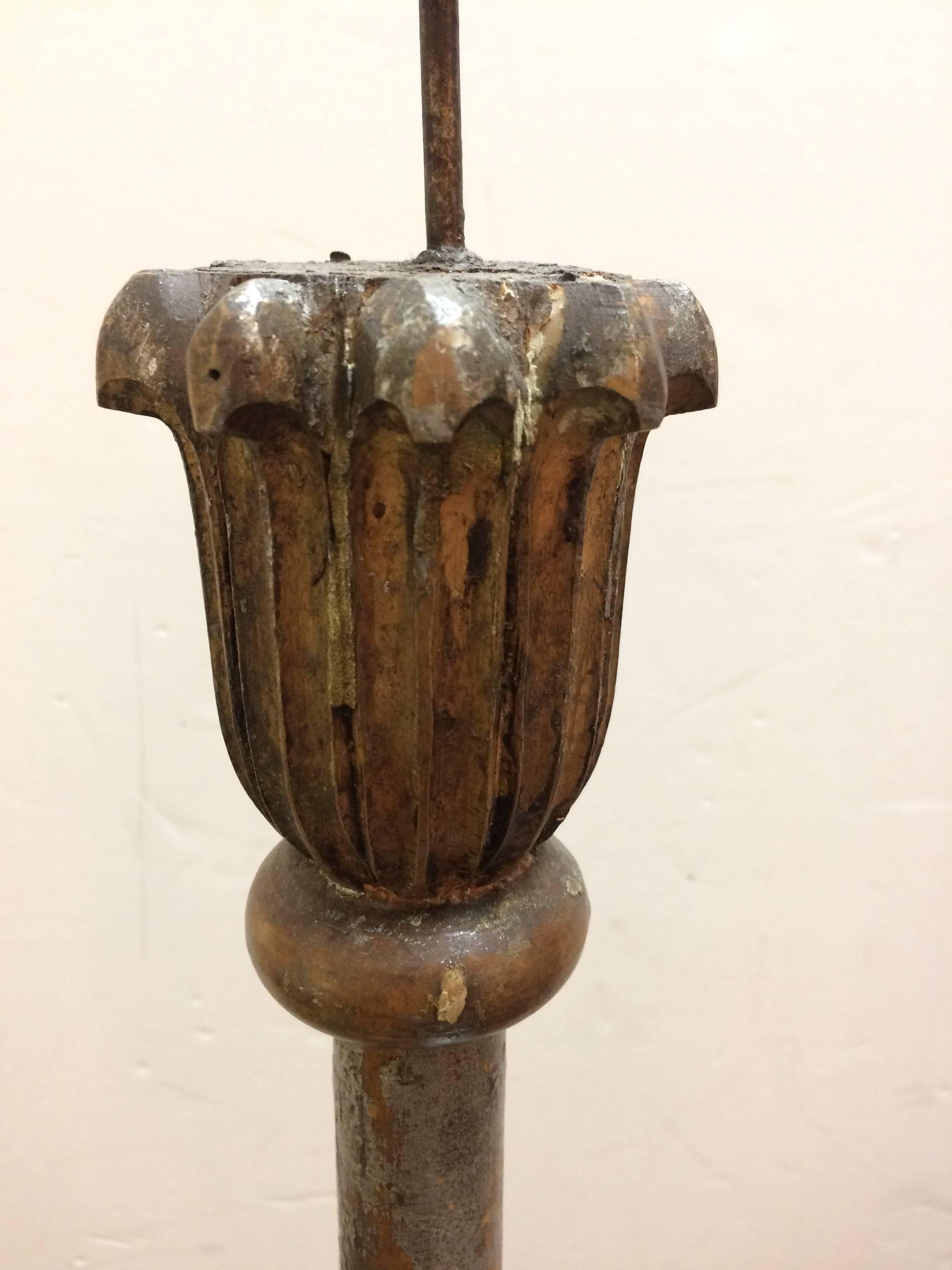 Wonderful pair of French carved wood candlesticks with a yummy silverleaf distressed patina.