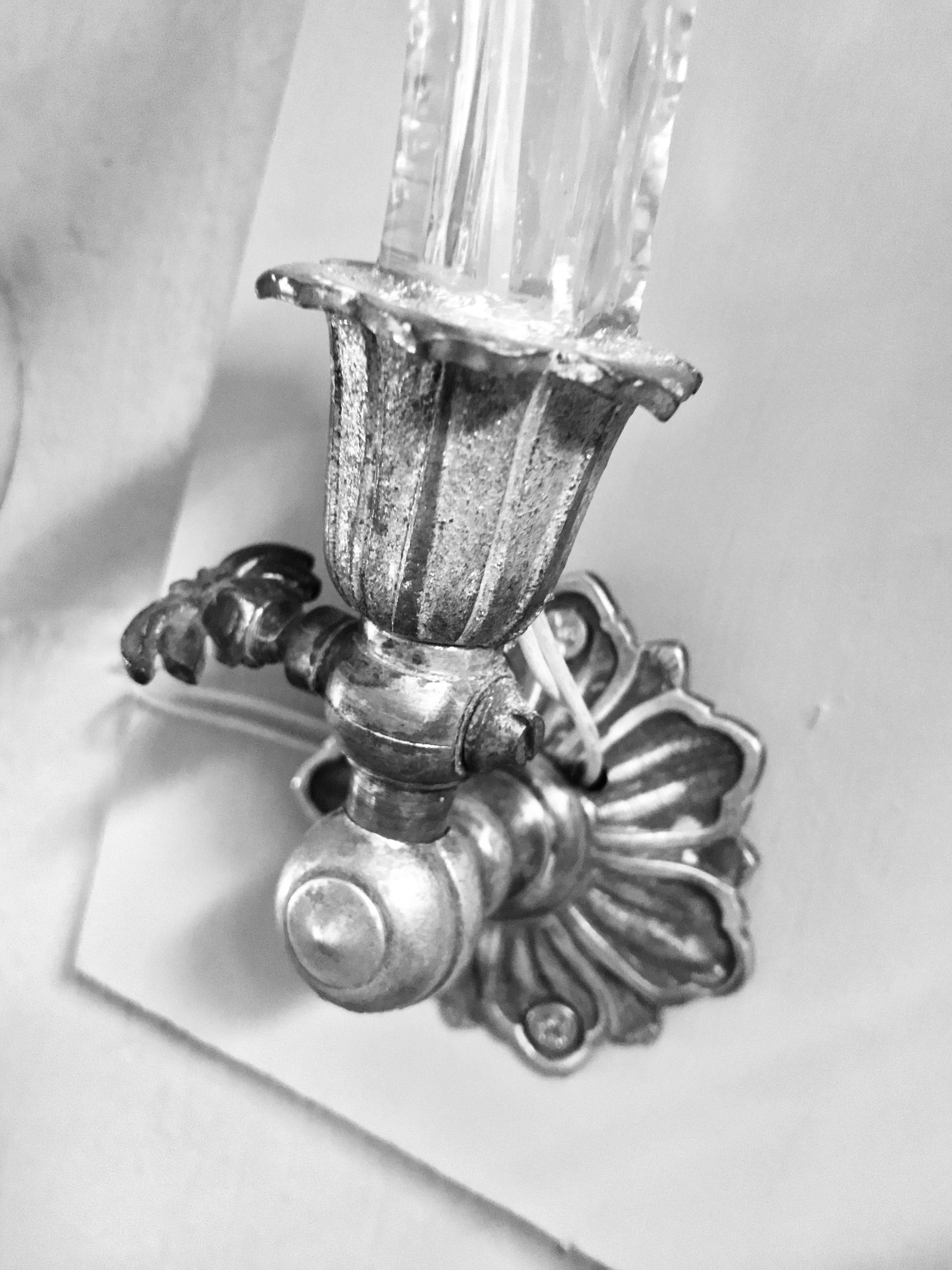 Late 19th Century Pair of 19th Century Single-Arm Cut Glass Sconces
