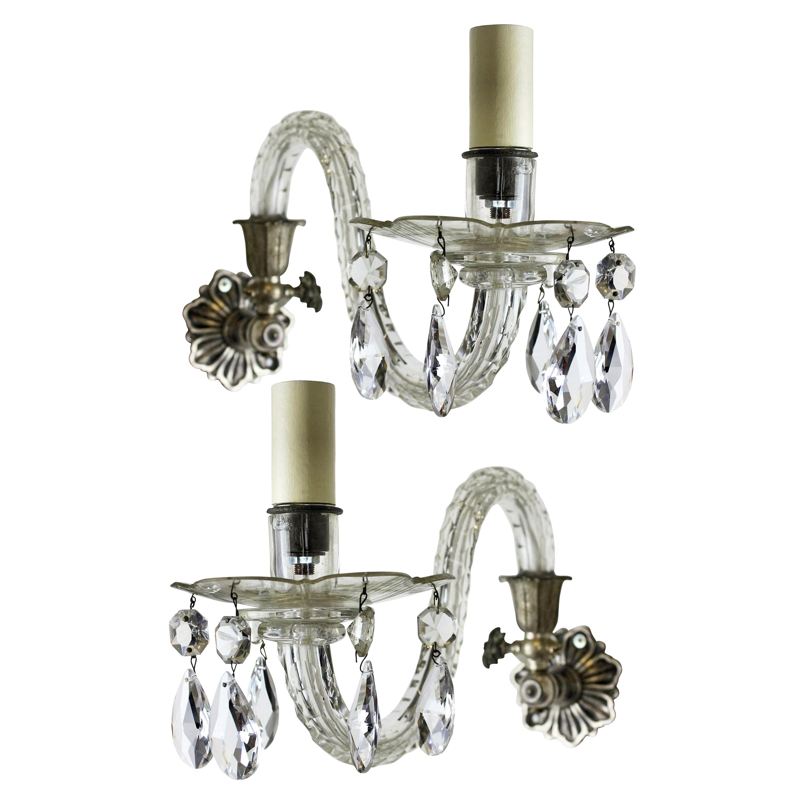 Pair of 19th Century Single-Arm Cut Glass Sconces