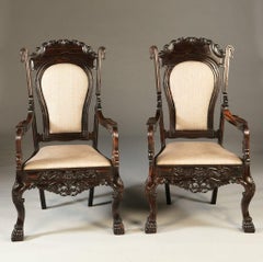 Pair of 19th Century Sinhalese Calamander Wood Armchairs