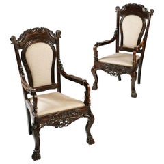 Antique Pair of 19th Century Sinhalese Calamander Wood Armchairs