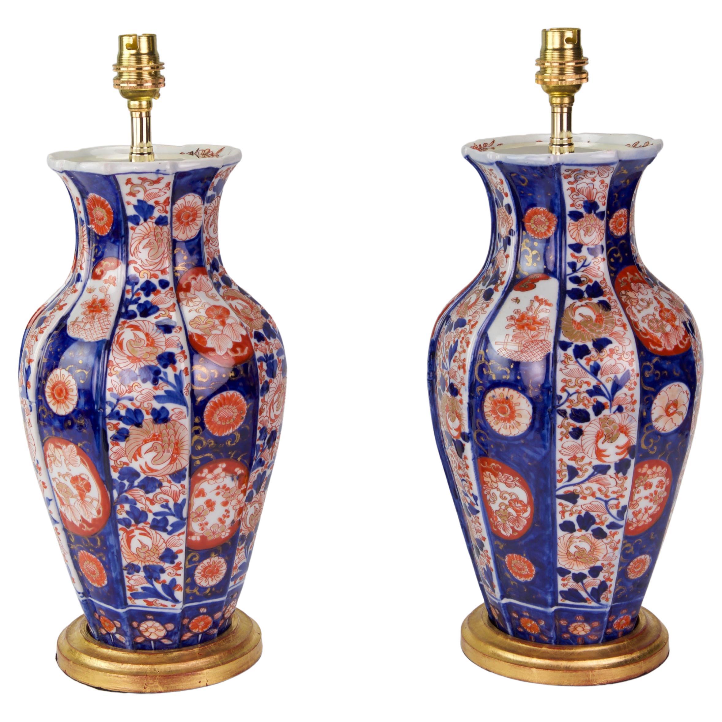 Pair of 19th Century Small Imari Japanese Porcelain Antique Table Lamps