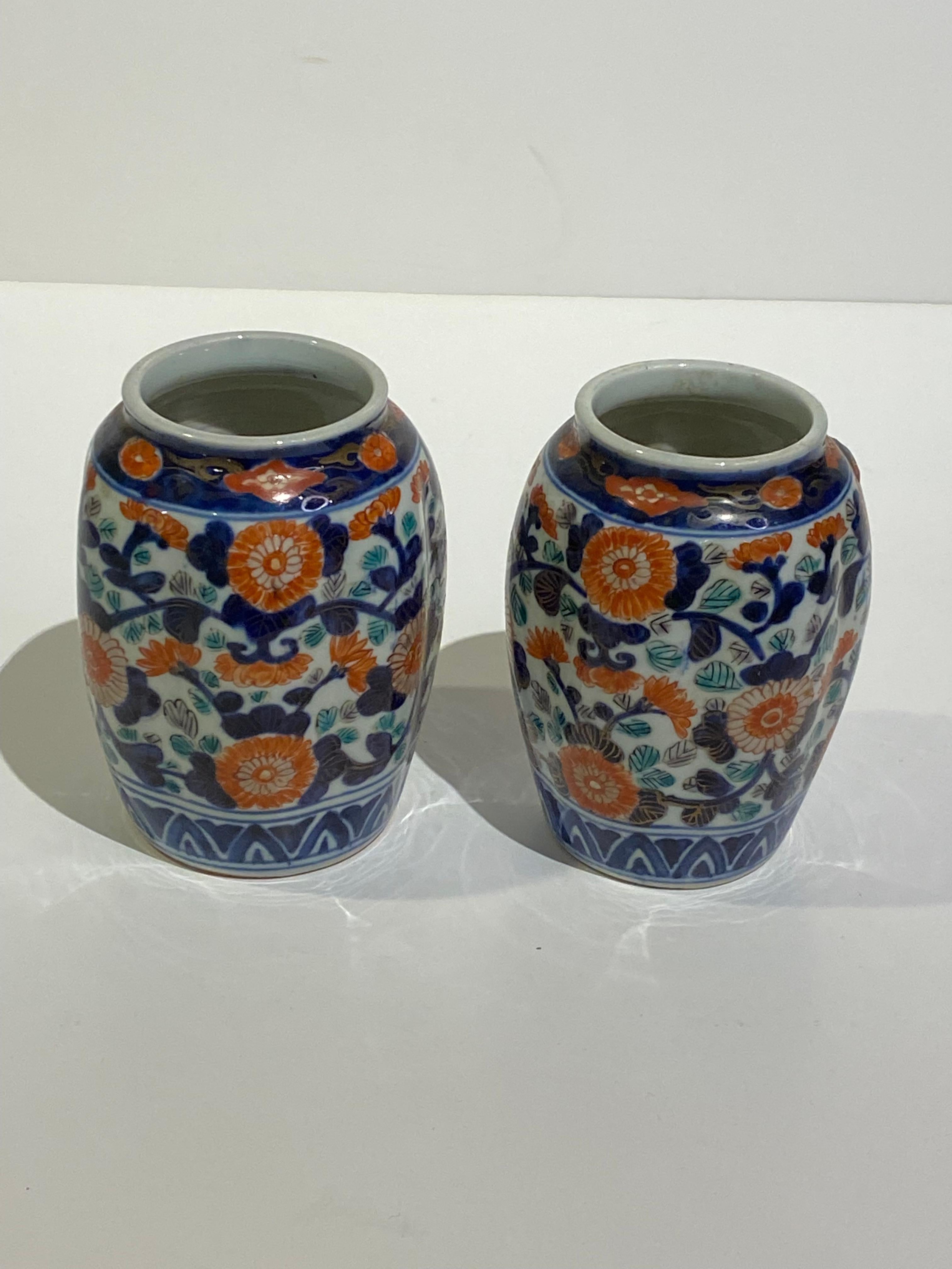 Attractive Pair of 19th Century Small Imari Vases.