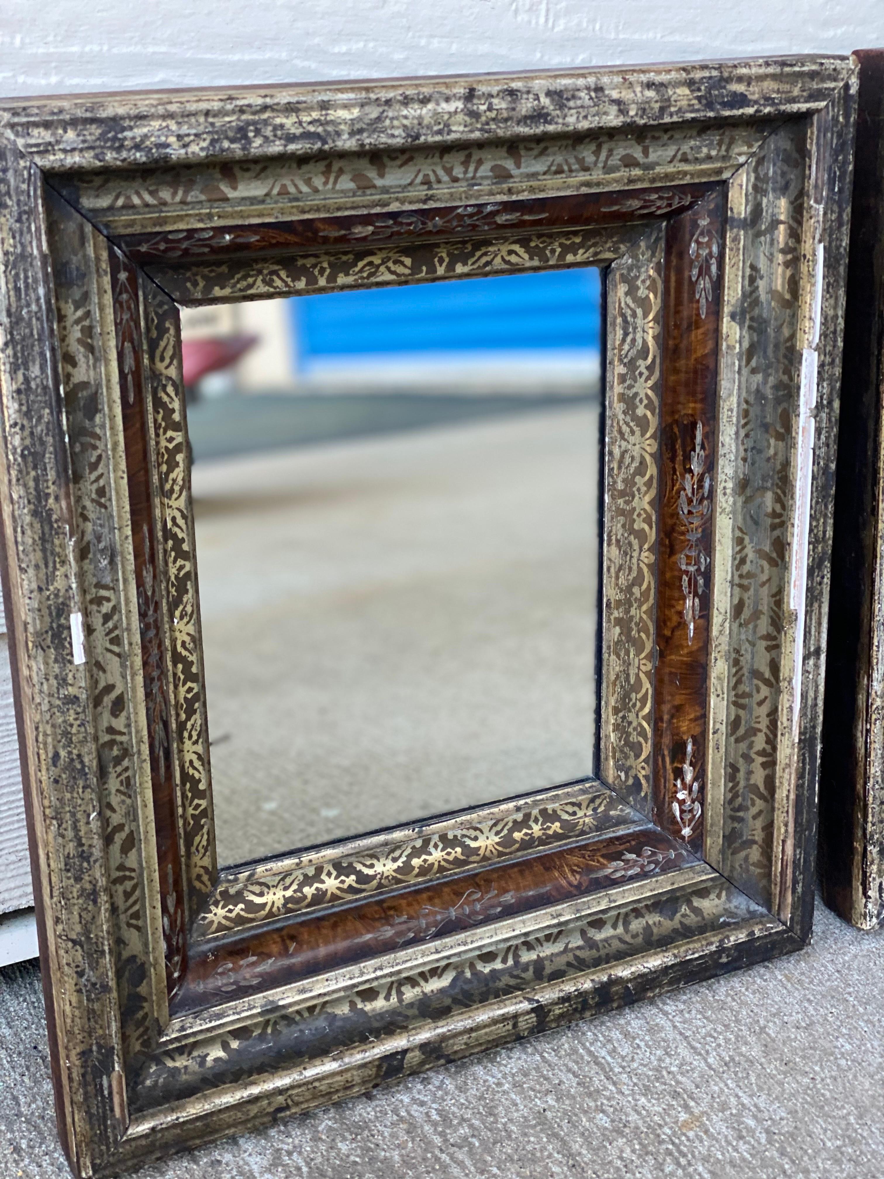 Pair of 19th Century Small Silver-Gilt & Faux Tortoise Shell Patterned Mirrors For Sale 7