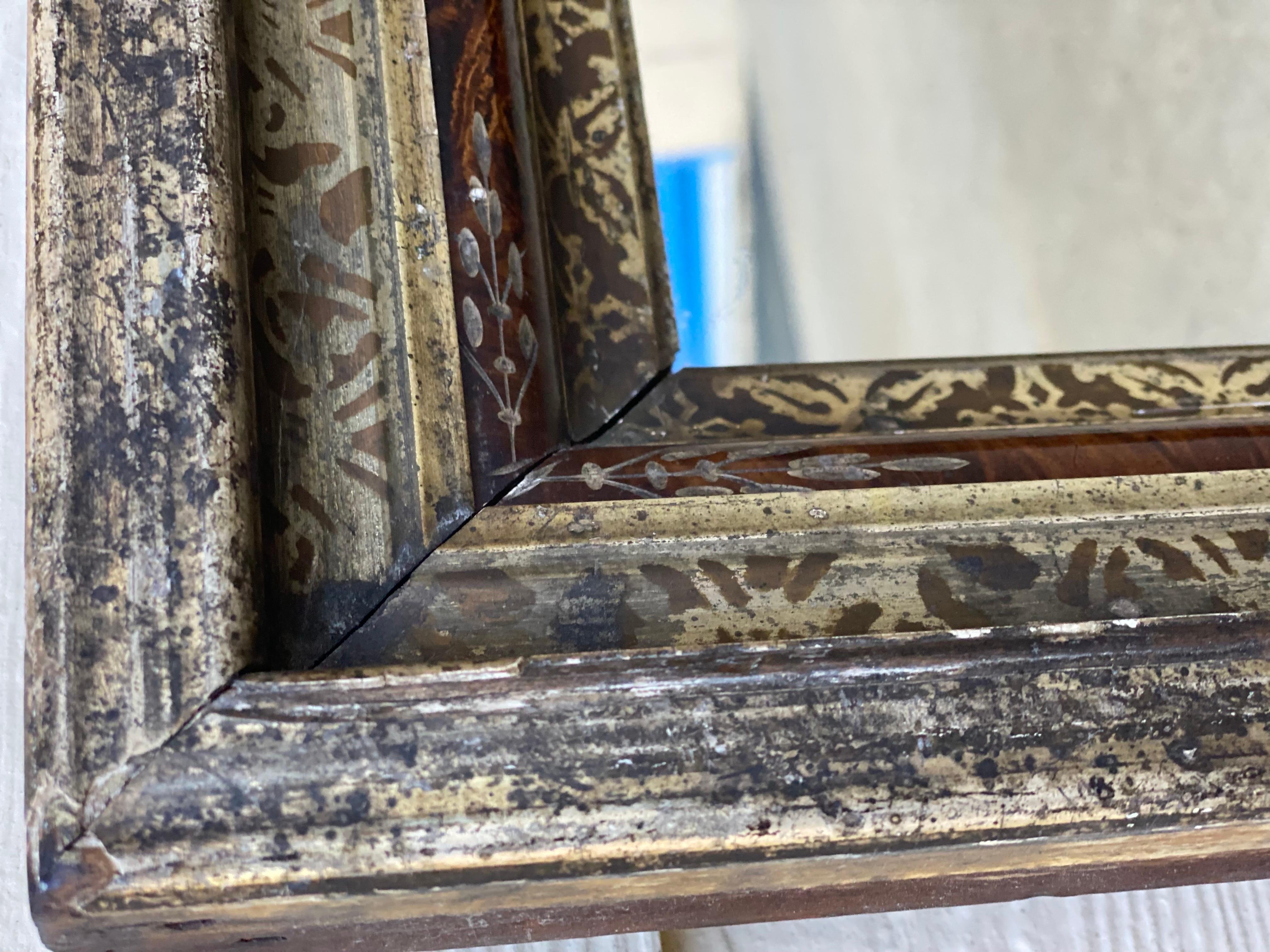 Pair of 19th Century Small Silver-Gilt & Faux Tortoise Shell Patterned Mirrors For Sale 1