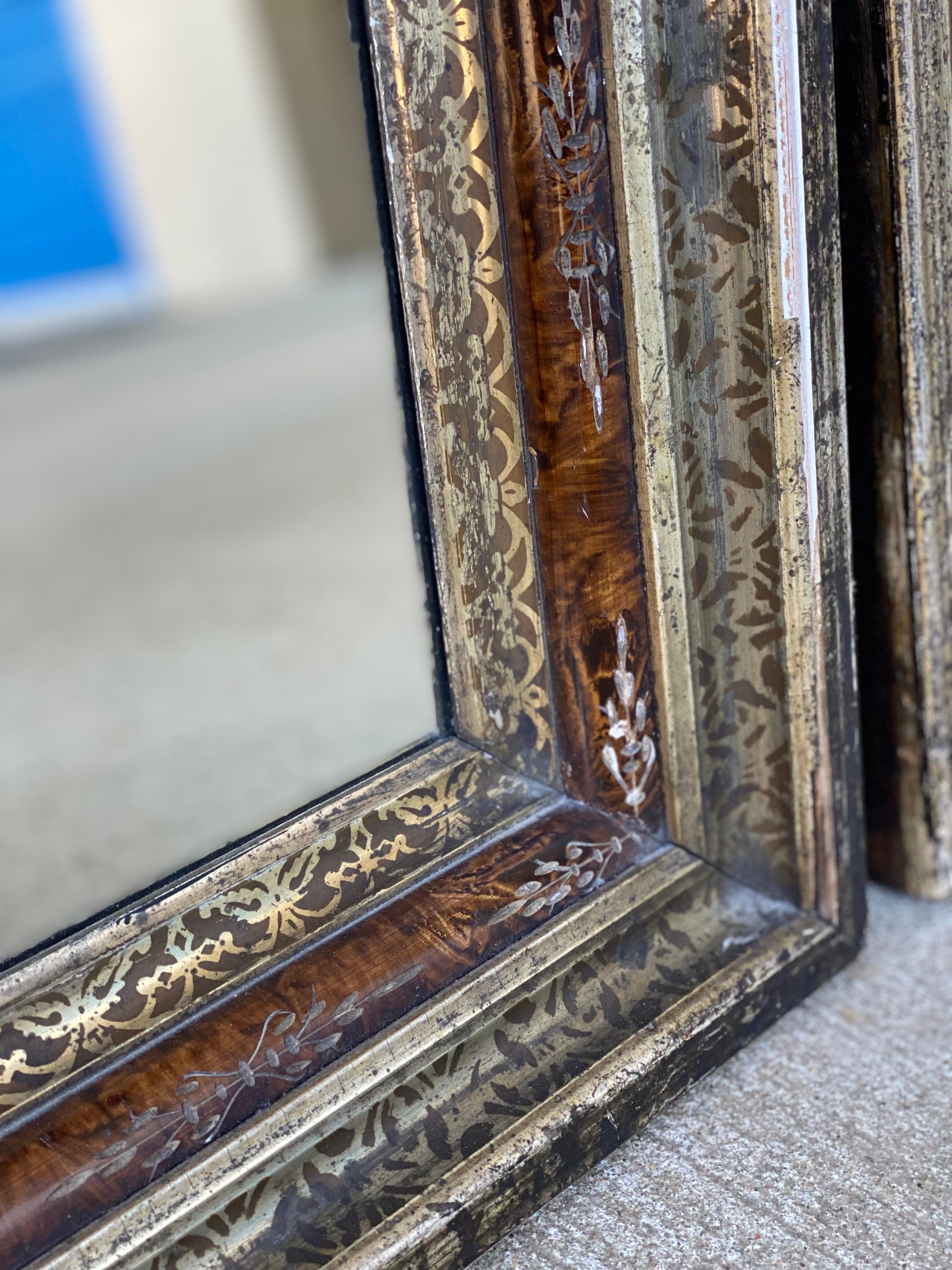 Pair of 19th Century Small Silver-Gilt & Faux Tortoise Shell Patterned Mirrors For Sale 3