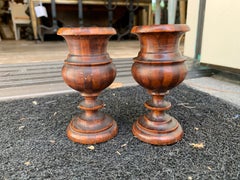 Pair of 19th Century Small Treen Vases / Candleholders