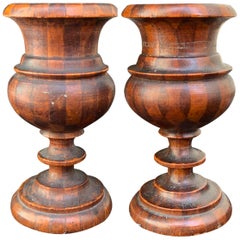 Antique Pair of 19th Century Small Treen Vases / Candleholders