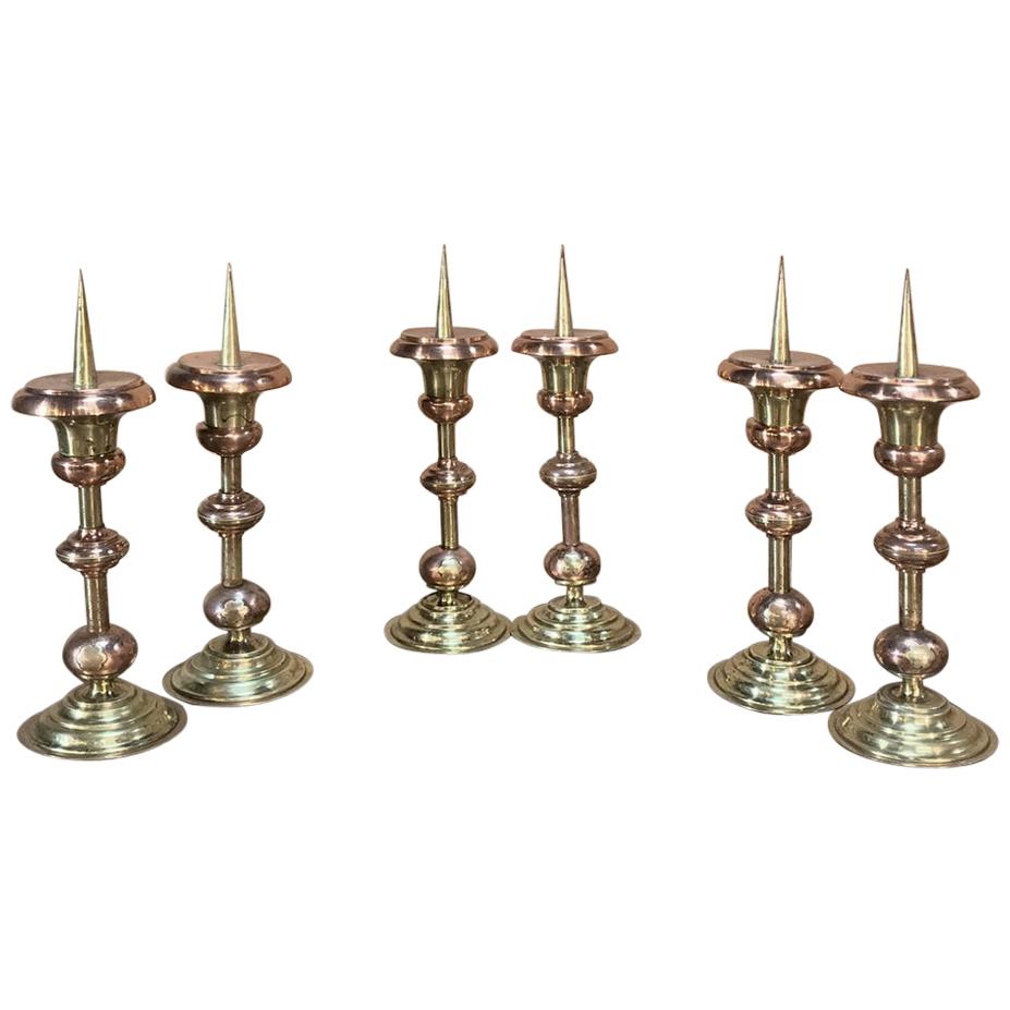 Paar Kerzenständer aus massivem Kupfer und Messing aus dem 19. Jahrhundert