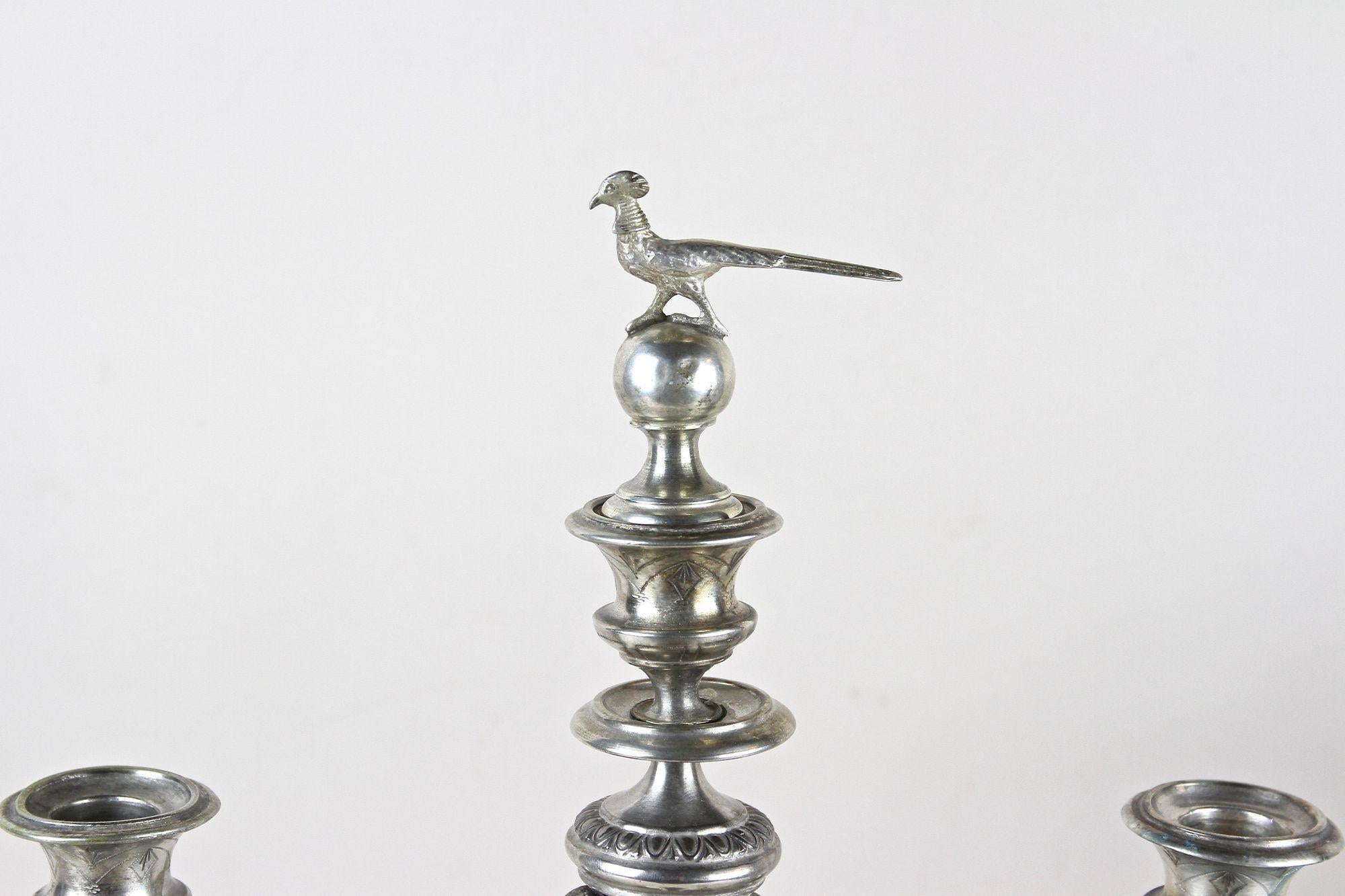 Hand-Crafted Pair Of 19th Century Solid Silver Candelabras, Austria circa 1860 For Sale
