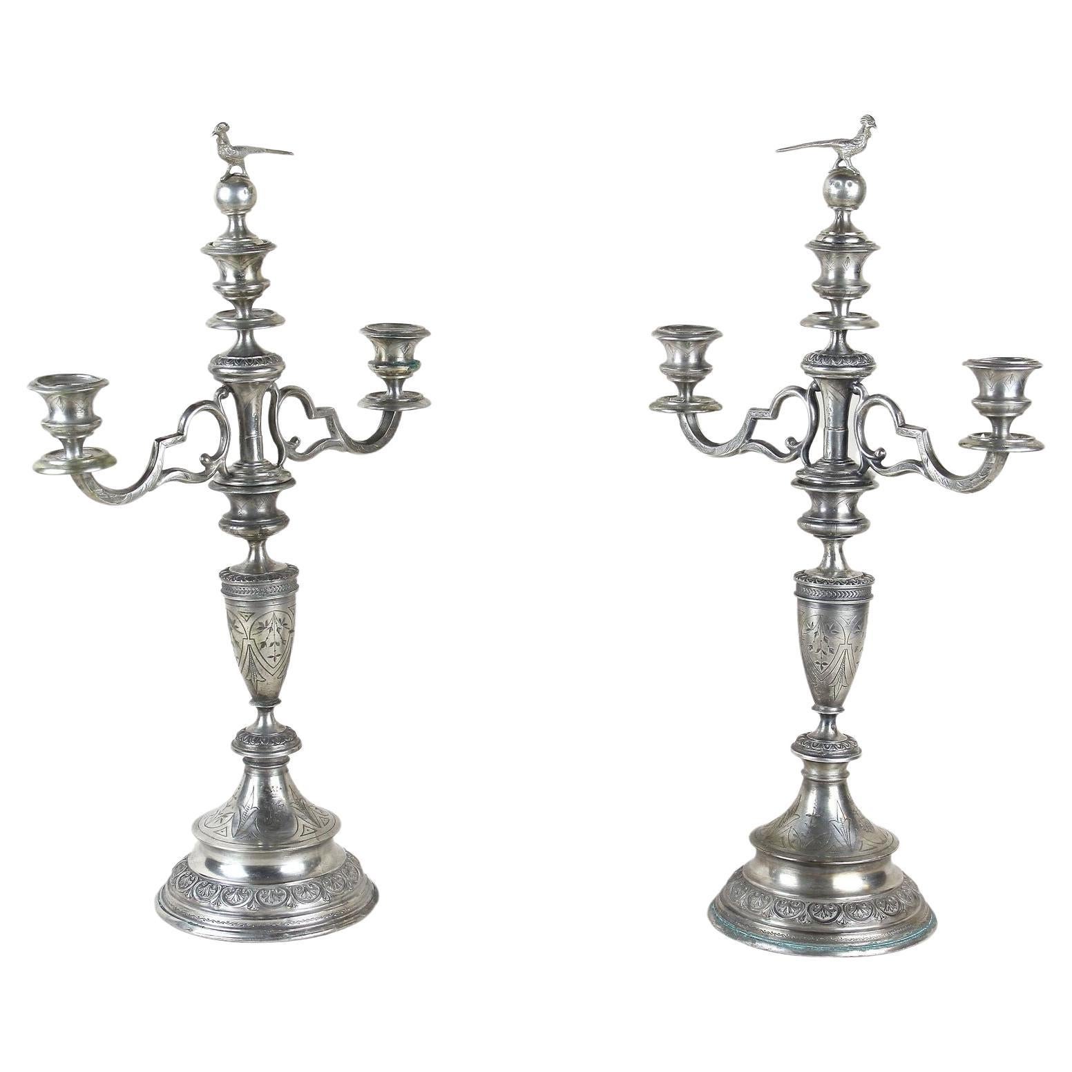 Paire de chandeliers en argent massif du XIXe siècle, Autriche vers 1860
