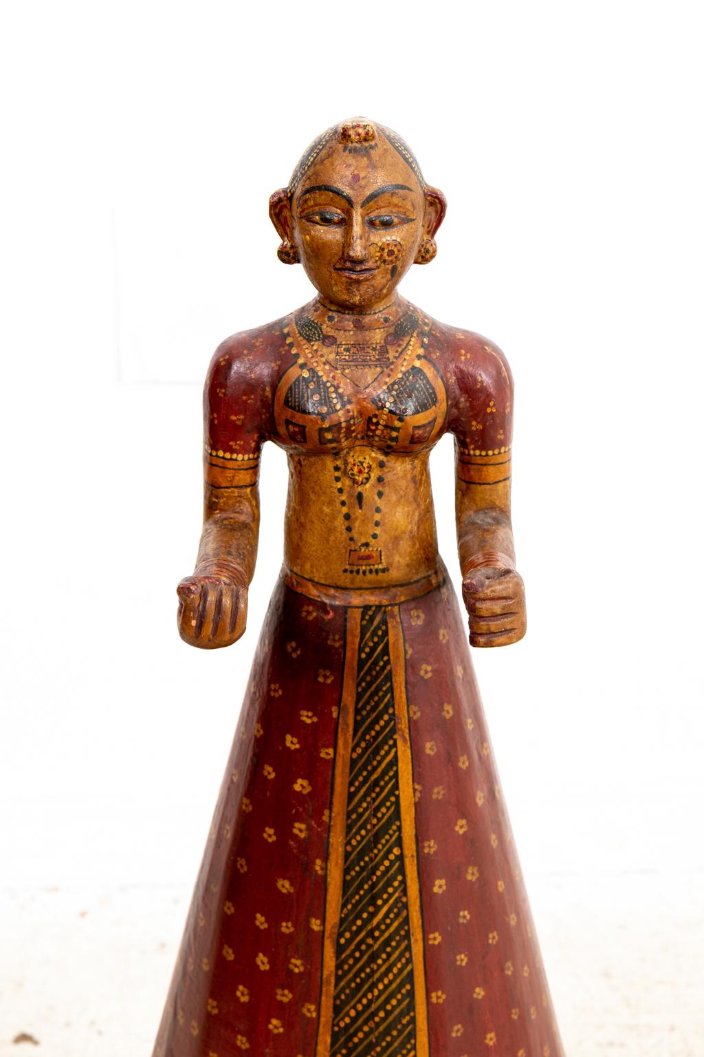 Carved Pair of 19th Century South Indian Painted Figures For Sale