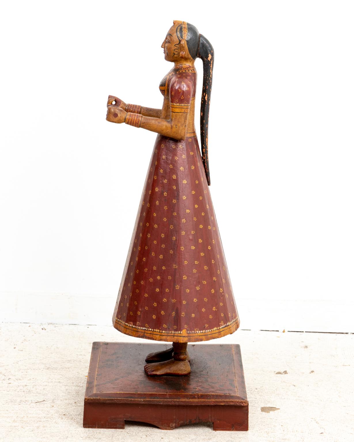 Pair of 19th Century South Indian Painted Figures For Sale 4