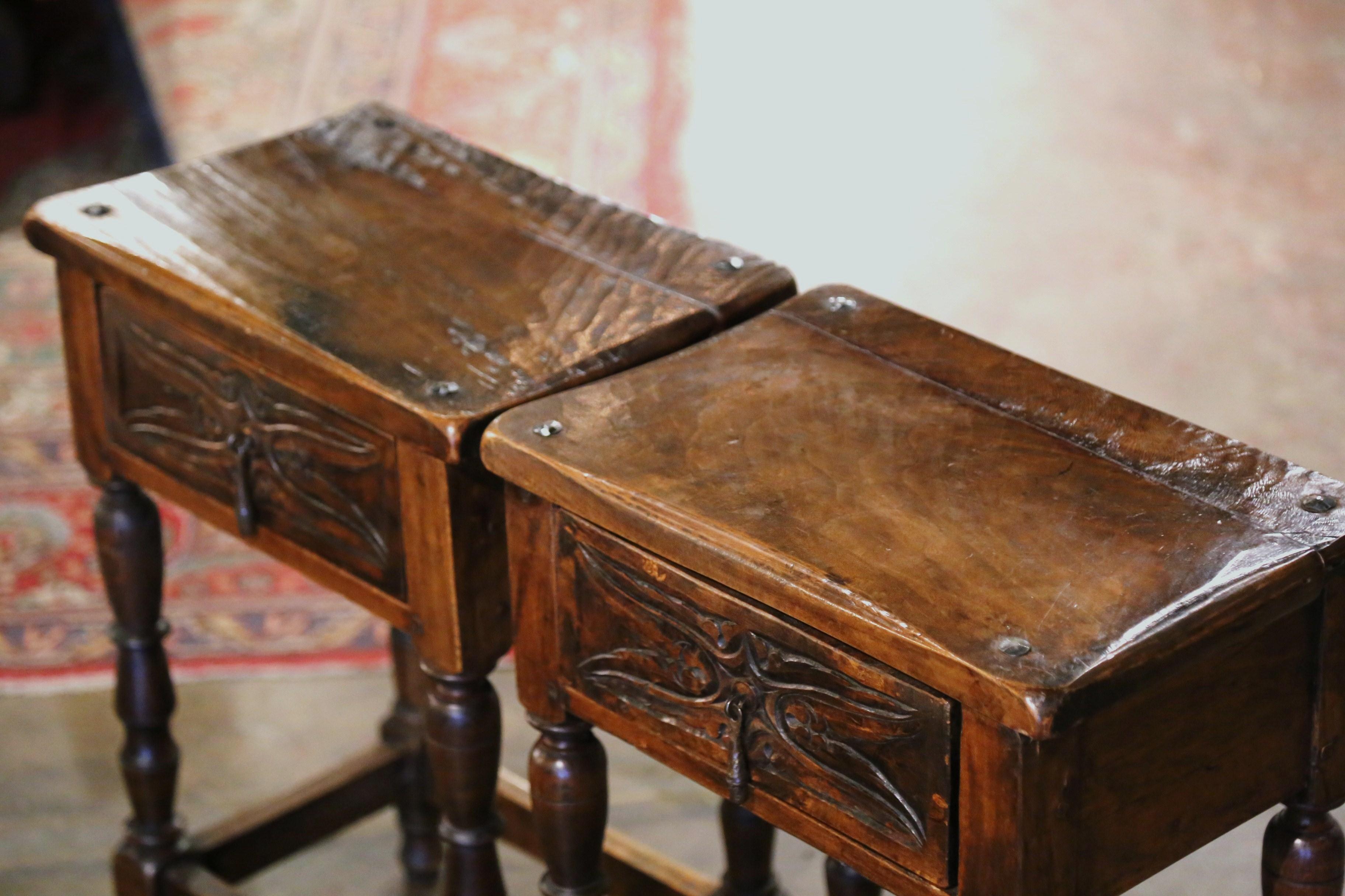 Louis XIII Pair of 19th Century Spanish Baroque Carved Walnut Side Tables