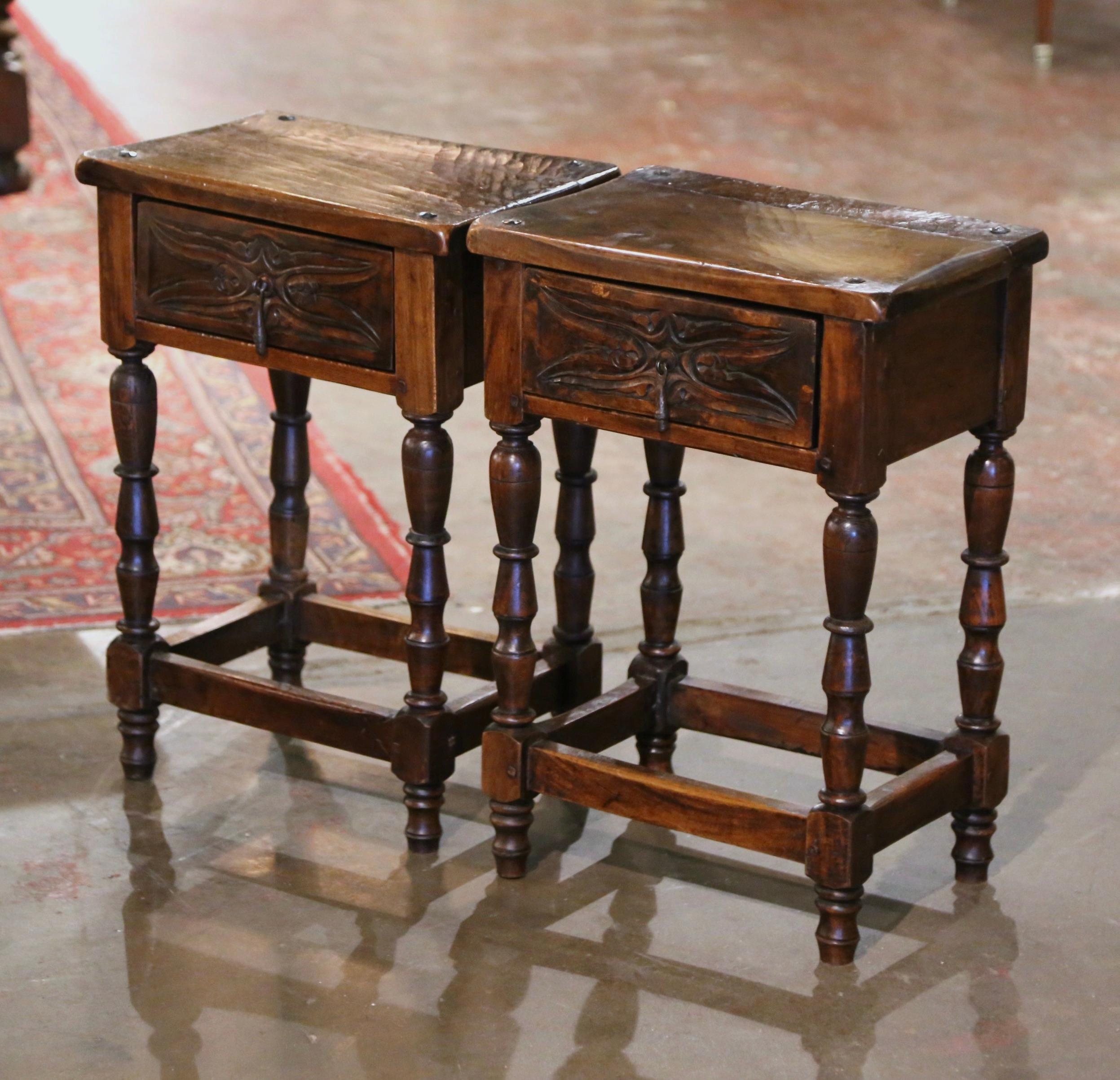 Pair of 19th Century Spanish Baroque Carved Walnut Side Tables In Excellent Condition In Dallas, TX
