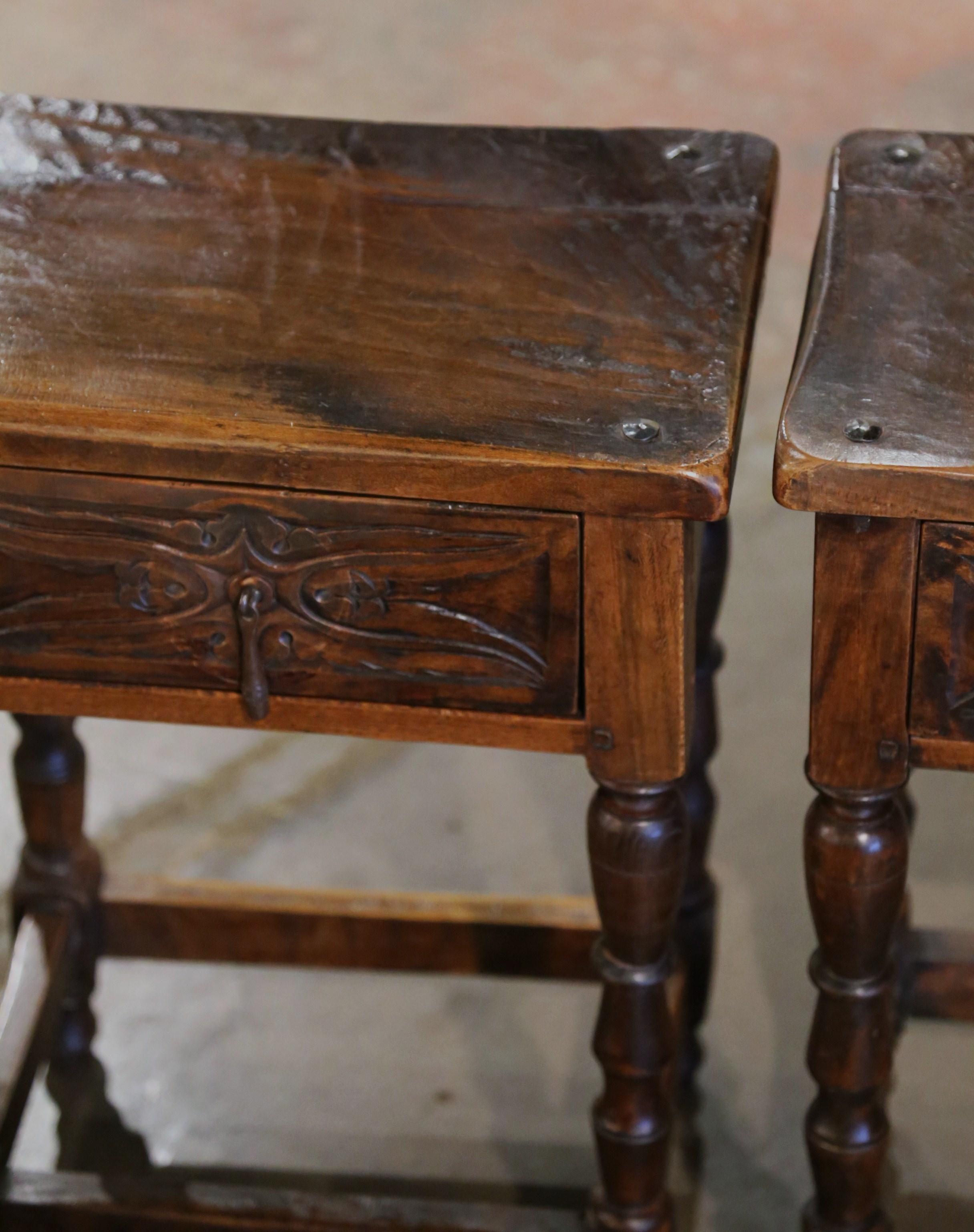 Pair of 19th Century Spanish Baroque Carved Walnut Side Tables 2