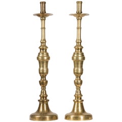 Pair of 19th Century Spanish Brass Church Altar Candlesticks