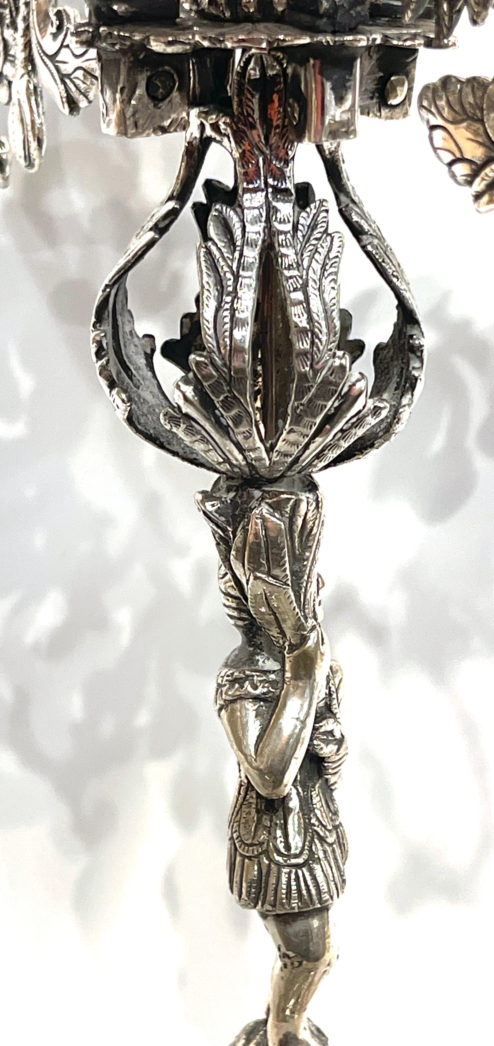 Pair of 19th Century Spanish Colonial Exotic Tobacco Leaf 5-Light Candelabra For Sale 5