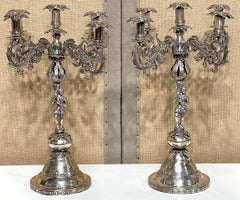 Pair of 19th Century Spanish Colonial Exotic Tobacco Leaf 5-Light Candelabra