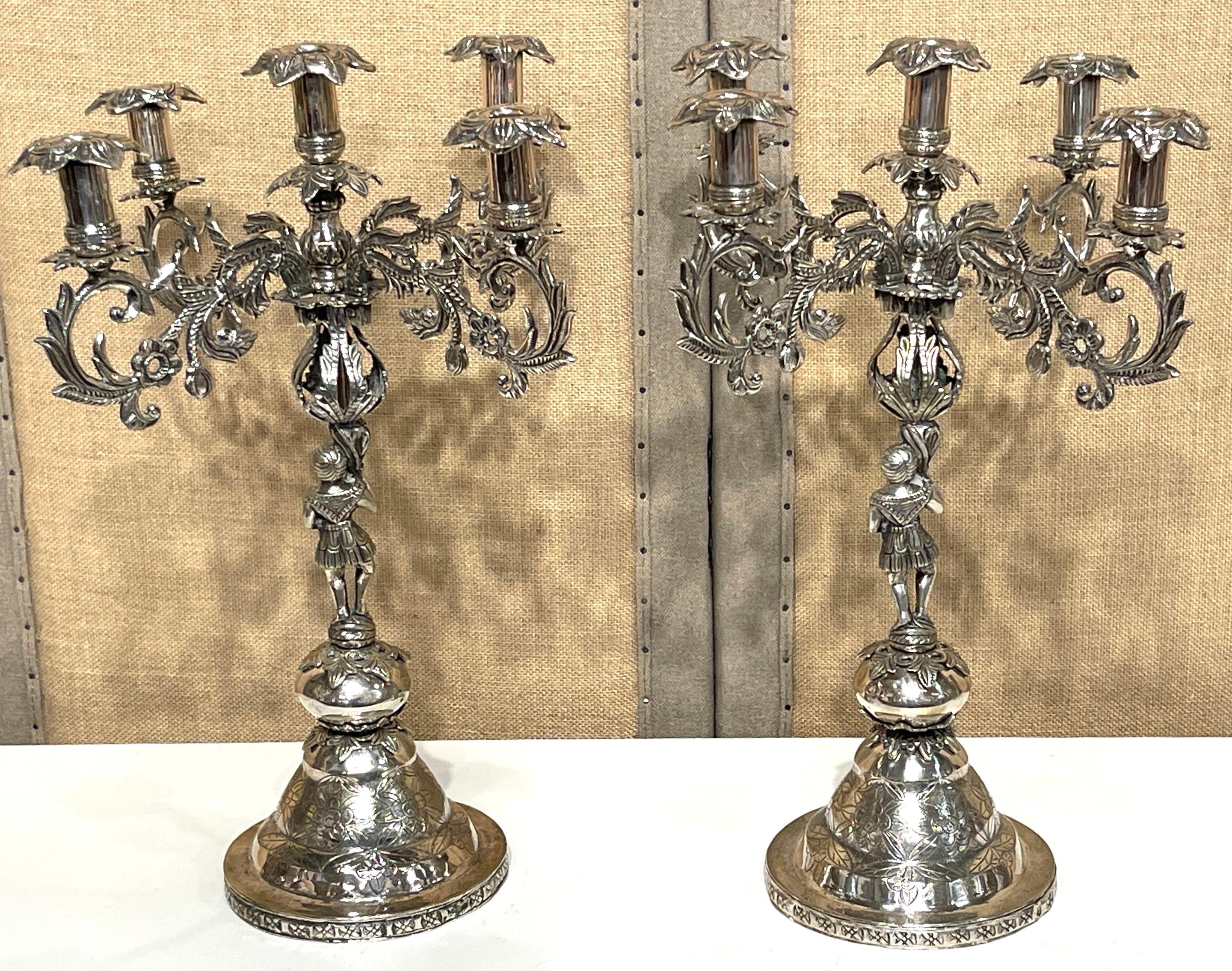 Pair of 19th Century Spanish Colonial Exotic Tobacco Leaf 5-Light Candelabra For Sale 1